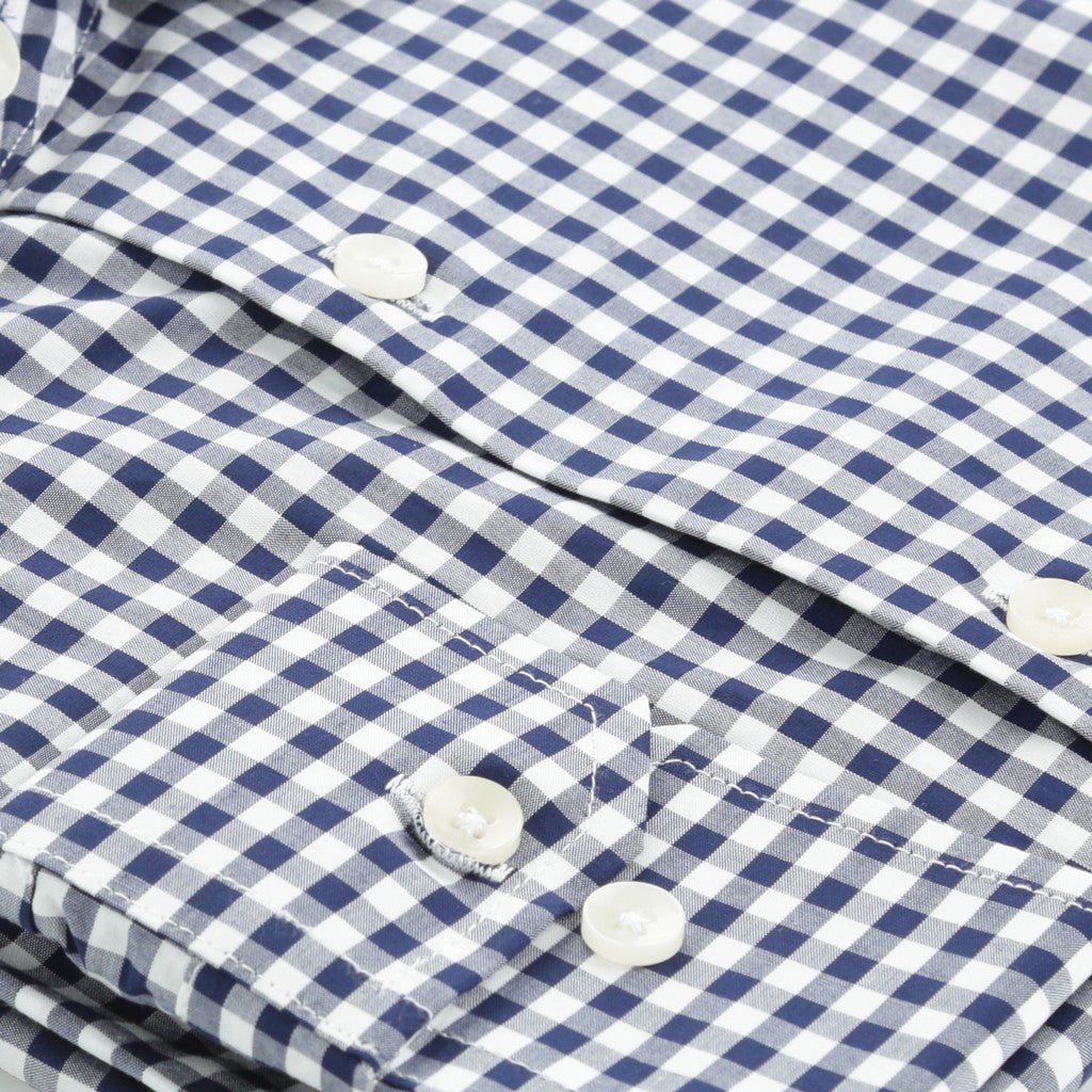 HENRY SARTORIAL Cotton Check Long Sleeve Business Shirt NAVY/WHITE (Online only*) - Henry Bucks
