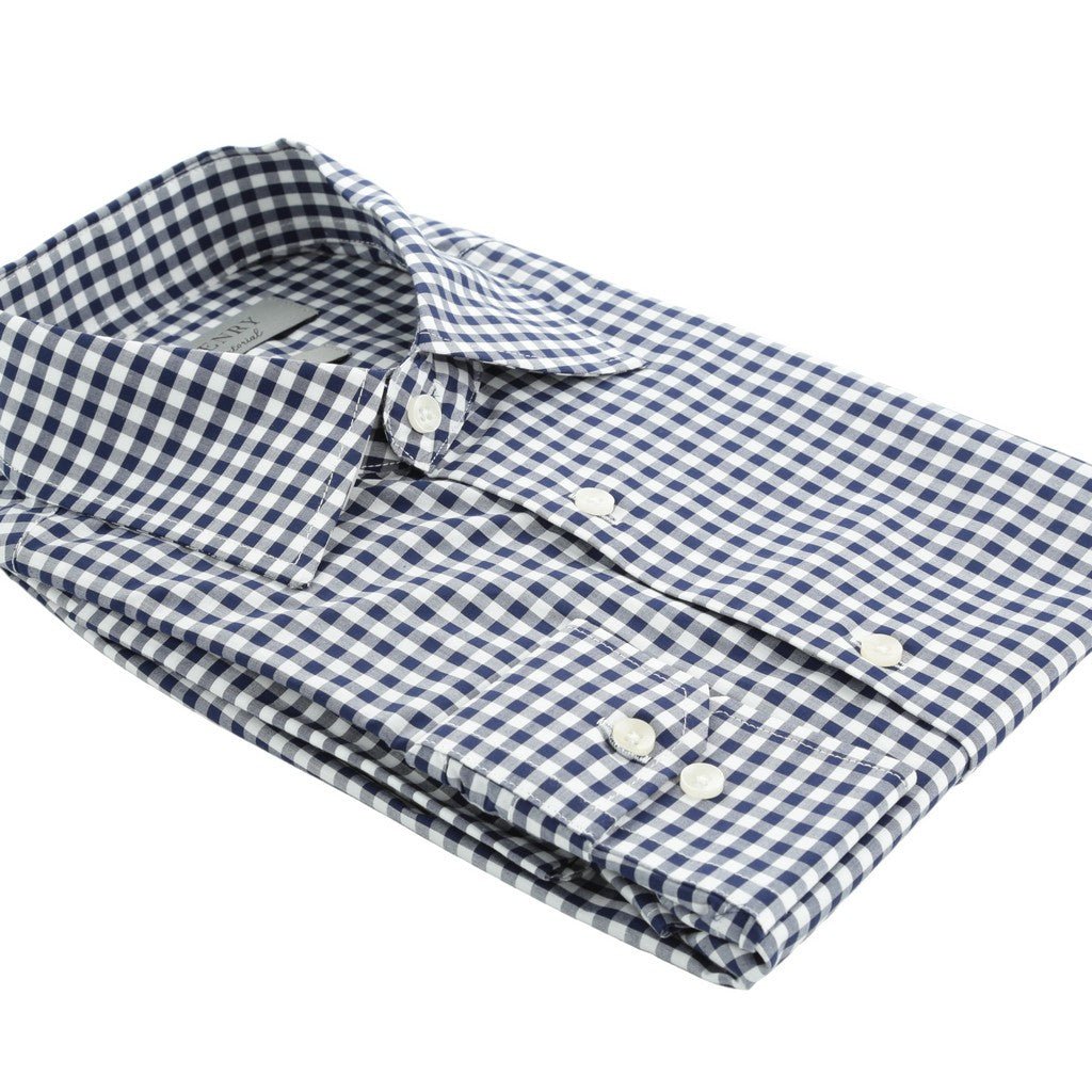 HENRY SARTORIAL Cotton Check Long Sleeve Business Shirt NAVY/WHITE (Online only*) - Henry Bucks