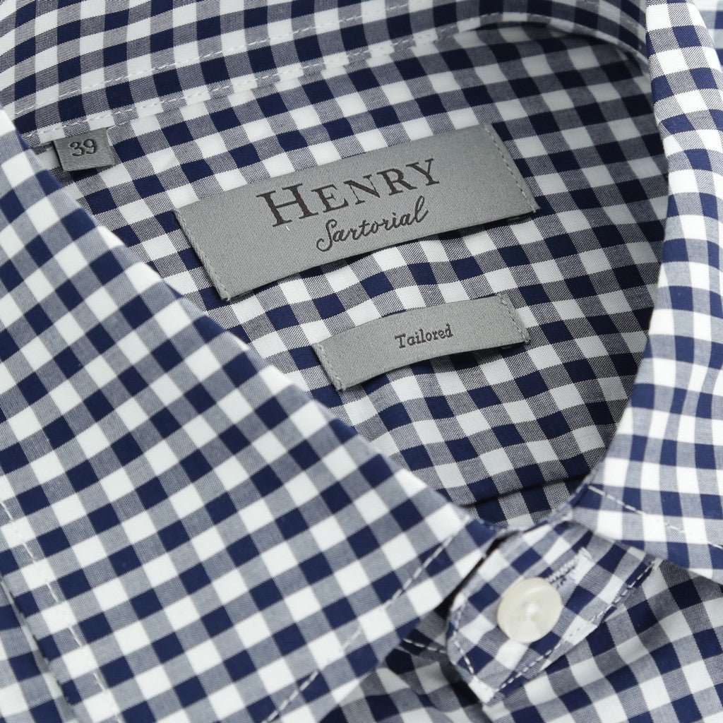 HENRY SARTORIAL Cotton Check Long Sleeve Business Shirt NAVY/WHITE (Online only*) - Henry Bucks