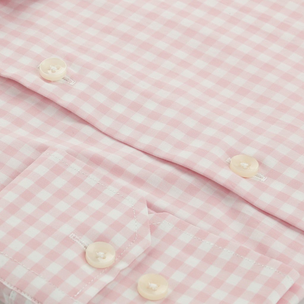 HENRY SARTORIAL Cotton Check Long Sleeve Business Shirt PINK/WHITE (Online only*) - Henry Bucks