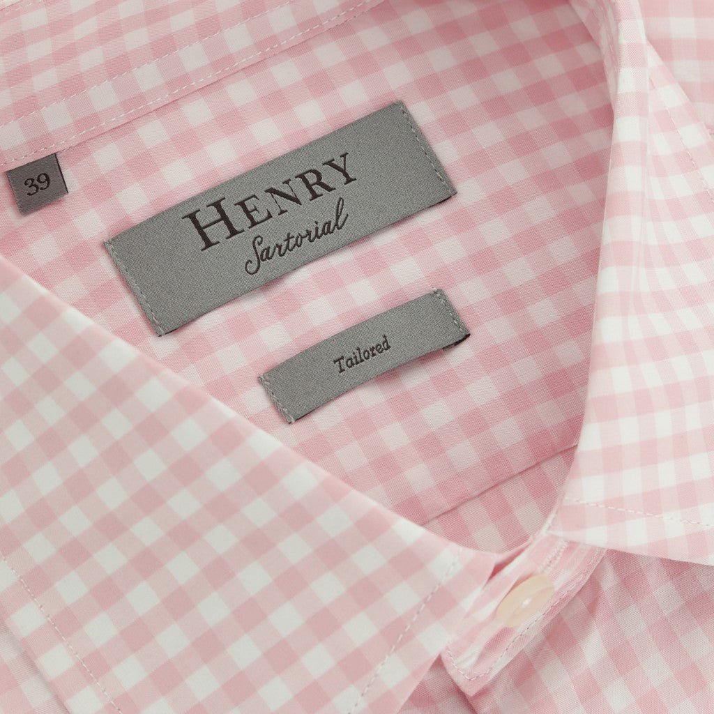HENRY SARTORIAL Cotton Check Long Sleeve Business Shirt PINK/WHITE (Online only*) - Henry Bucks
