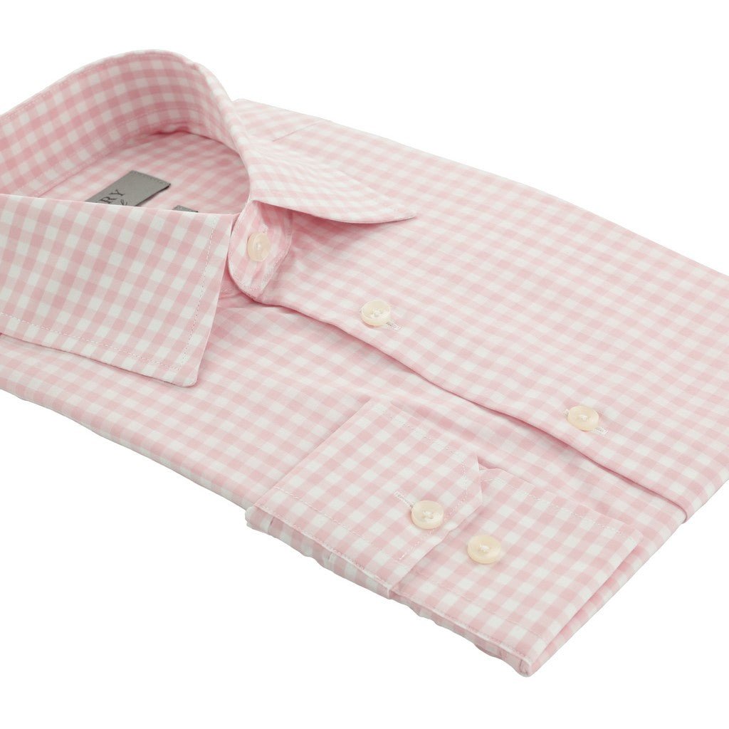 HENRY SARTORIAL Cotton Check Long Sleeve Business Shirt PINK/WHITE (Online only*) - Henry Bucks