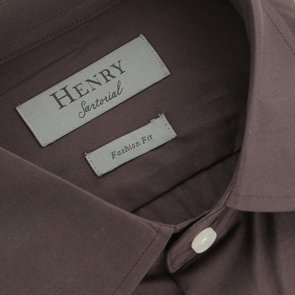 HENRY SARTORIAL Cotton Poplin Long Sleeve Business Shirt DARK BROWN (Online only*) - Henry Bucks