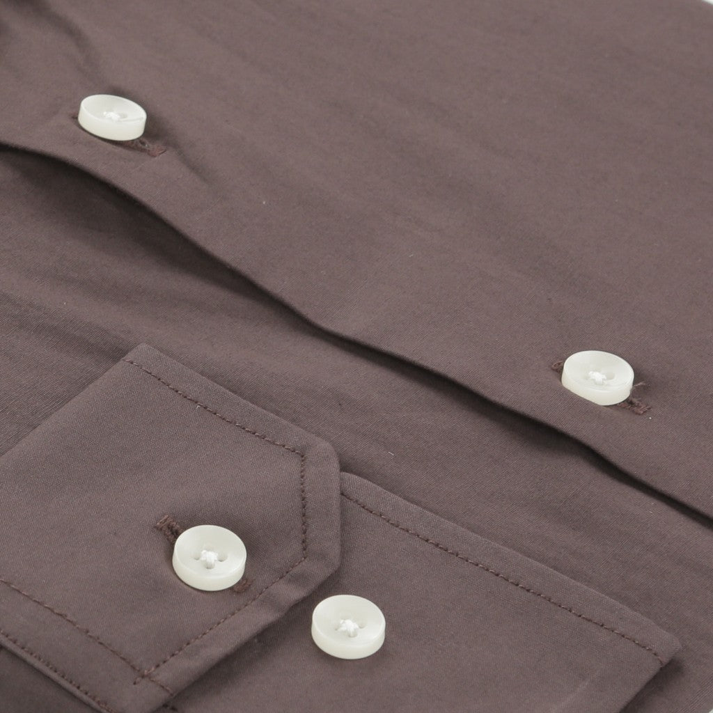 HENRY SARTORIAL Cotton Poplin Long Sleeve Business Shirt DARK BROWN (Online only*) - Henry Bucks