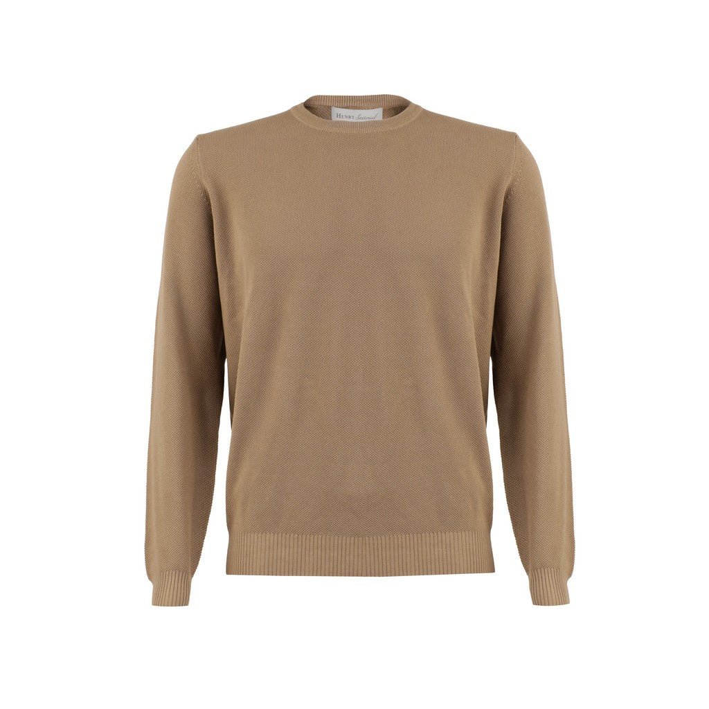 Henry Sartorial Cotton Textured Crew Neck Knit BEIGE - Henry Bucks