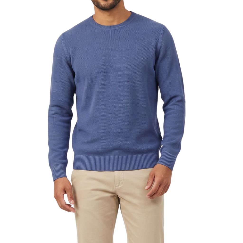 Henry Sartorial Cotton Textured Crew Neck Knit BLUE - Henry Bucks