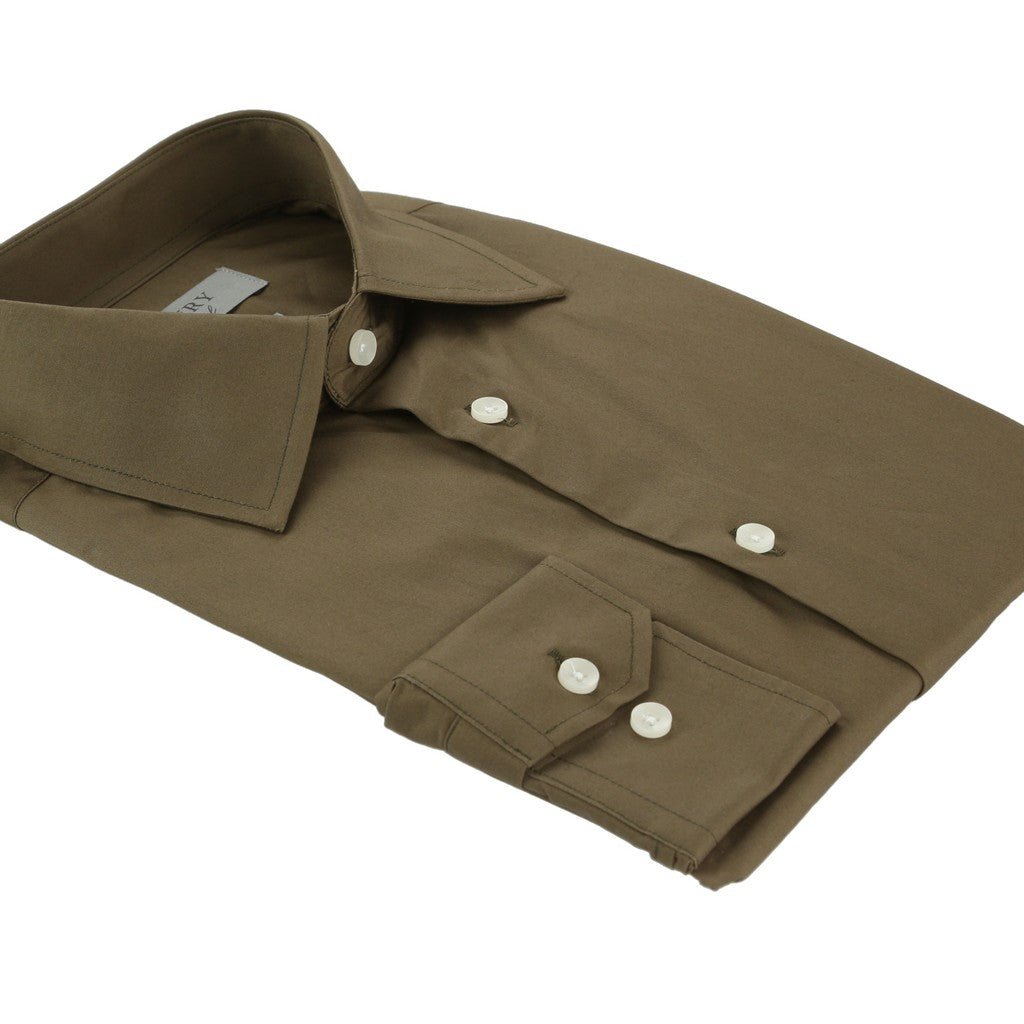 HENRY SARTORIAL Cotton Twill Long Sleeve Slim Shirt DARK OLIVE (Online only*) - Henry Bucks