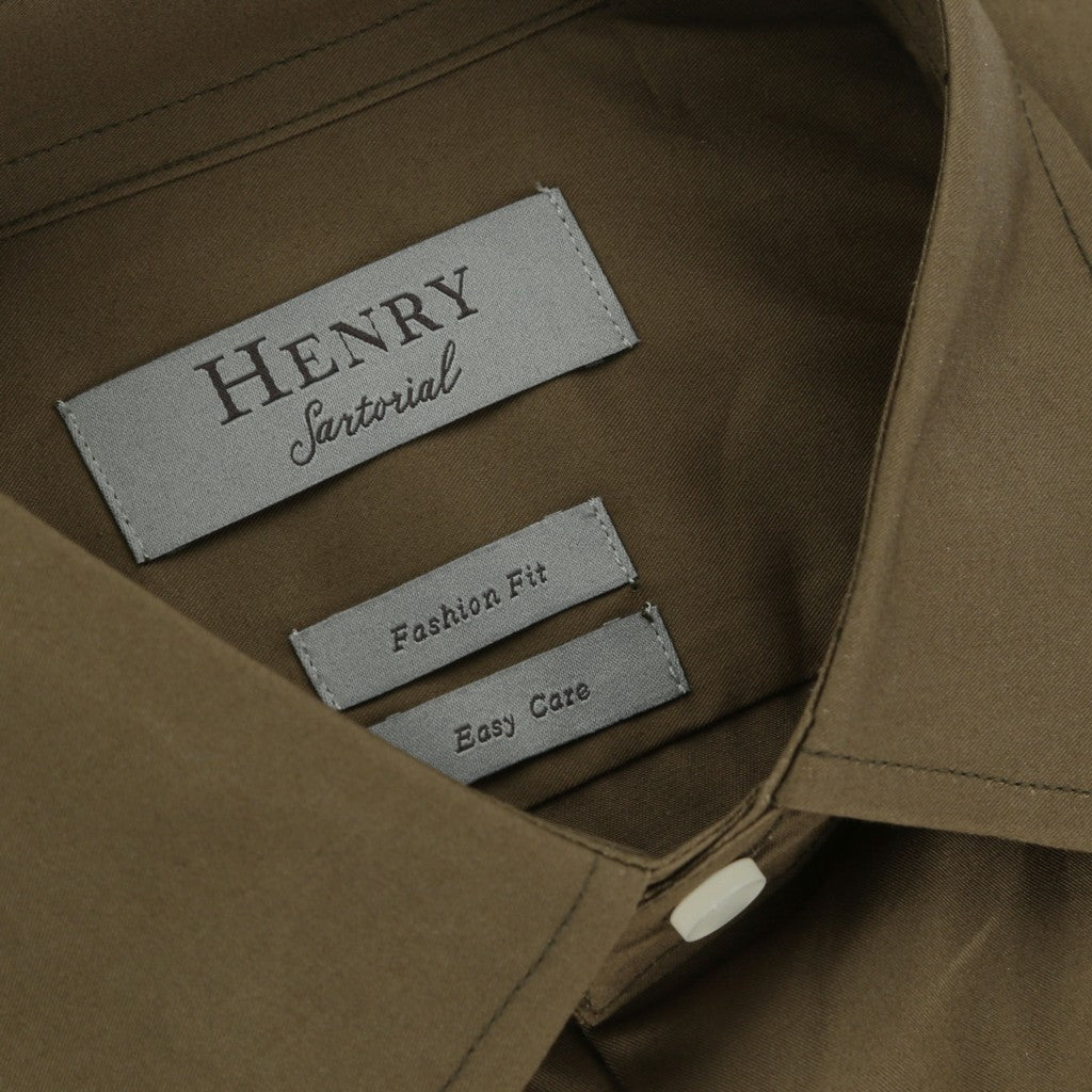 HENRY SARTORIAL Cotton Twill Long Sleeve Slim Shirt DARK OLIVE (Online only*) - Henry Bucks