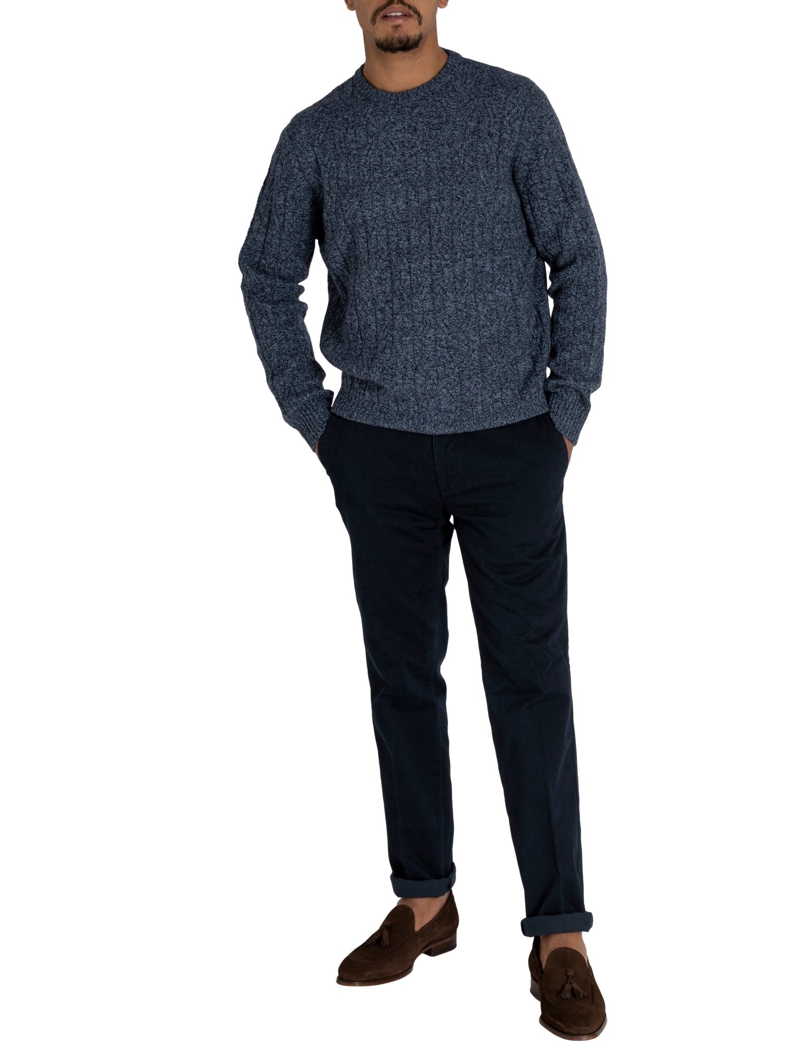 HENRY SARTORIAL Crew Neck Cable Knit BLUE - Henry BucksKnitwear46AW210069 - BLUE - SM