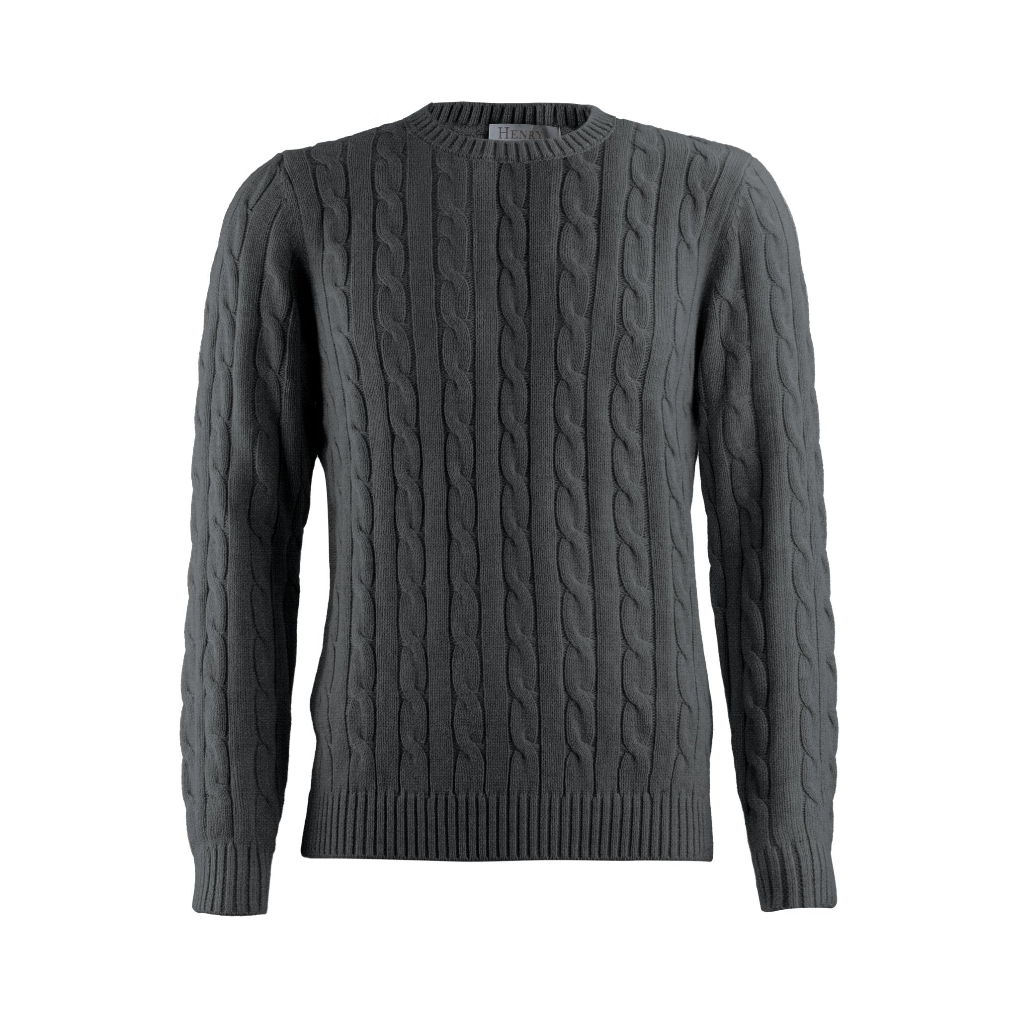 HENRY SARTORIAL Crewneck Cable Jumper CHARCOAL - Henry Bucks