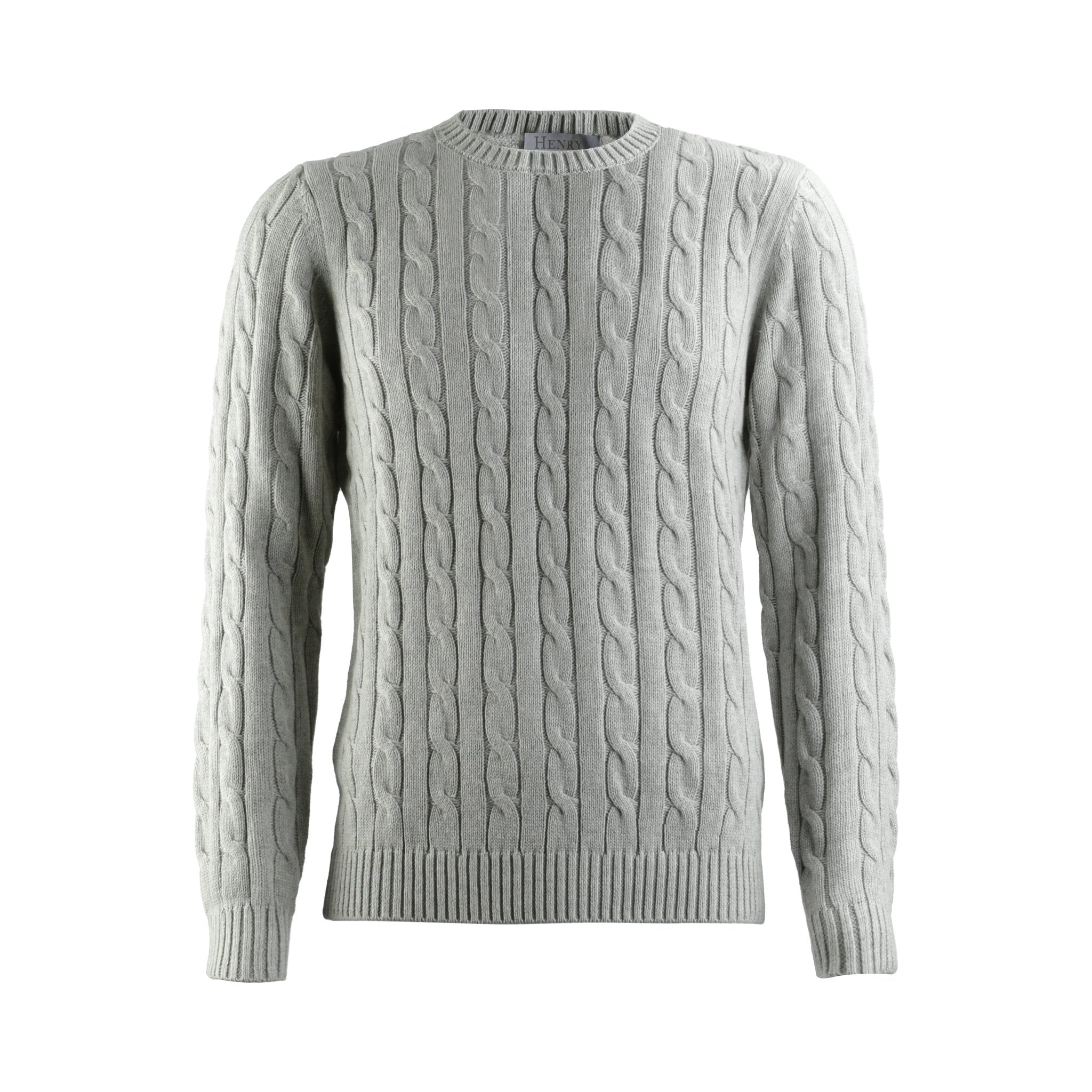 HENRY SARTORIAL Crewneck Cable Jumper GREY - Henry Bucks