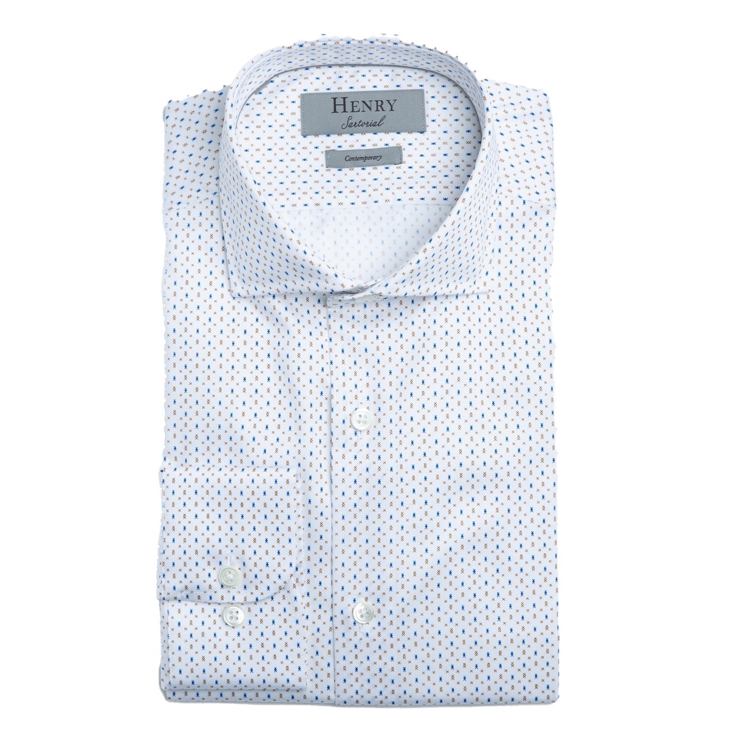 Henry Sartorial Diamond Print Shirt White/Tan - Henry BucksShirts38AW21119 - WHTE/TAN - SM