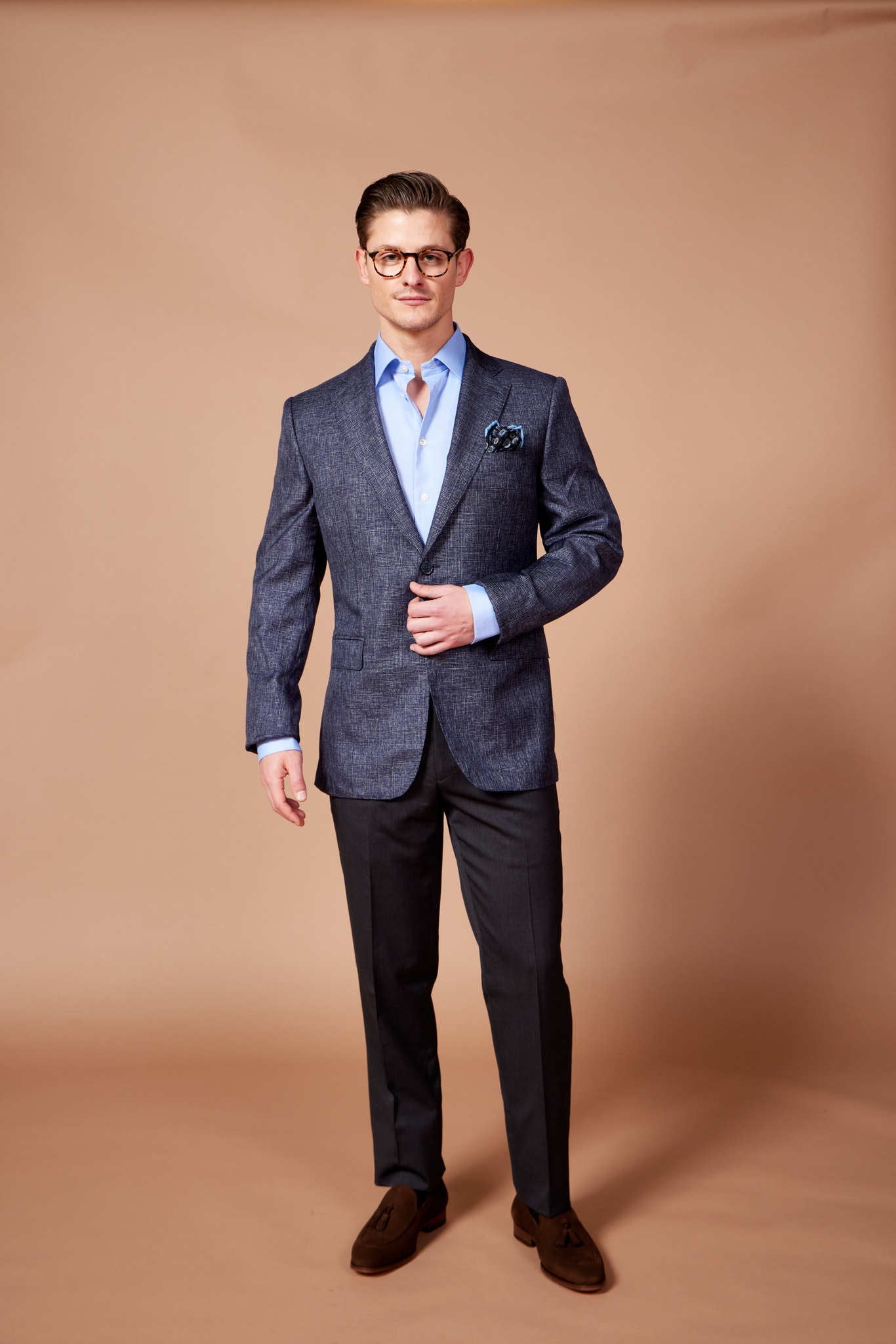 HENRY SARTORIAL DORMEUIL Check Blazer - FC NAVY REG - Henry BucksBlazers33SS230106 - NAVY - R - 46