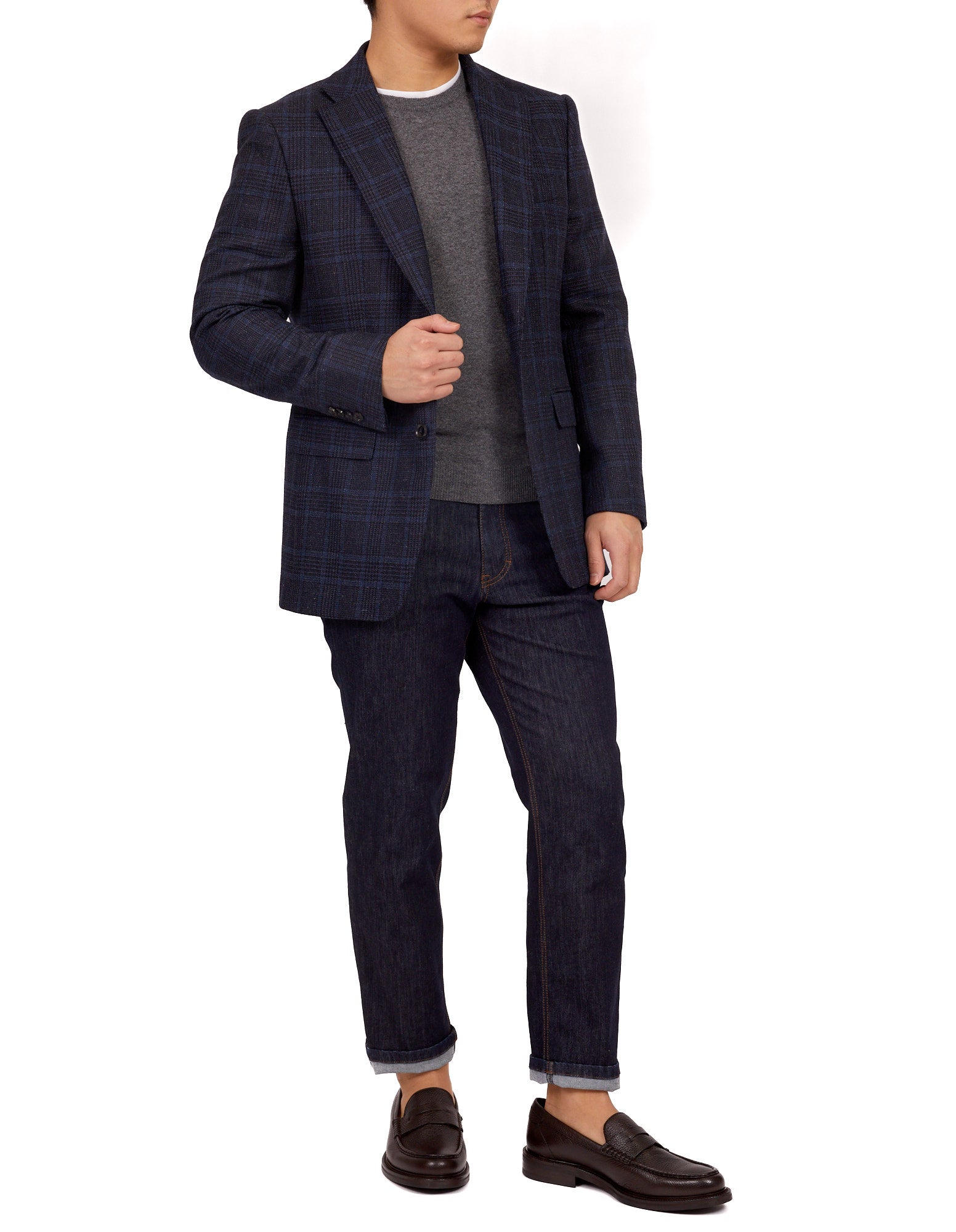 HENRY SARTORIAL DORMEUIL Full Canvas Fancy Check Jacket NAVY LG - Henry BucksBlazers33SS220022 - NAVY - L - 46