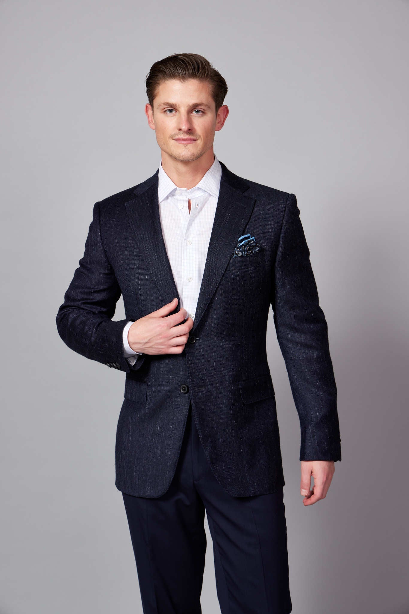 HENRY SARTORIAL DORMEUIL Wool/Silk/Linen Jacket NAVY REG - Henry BucksBlazers33AW230005 - NAVY - R - 48