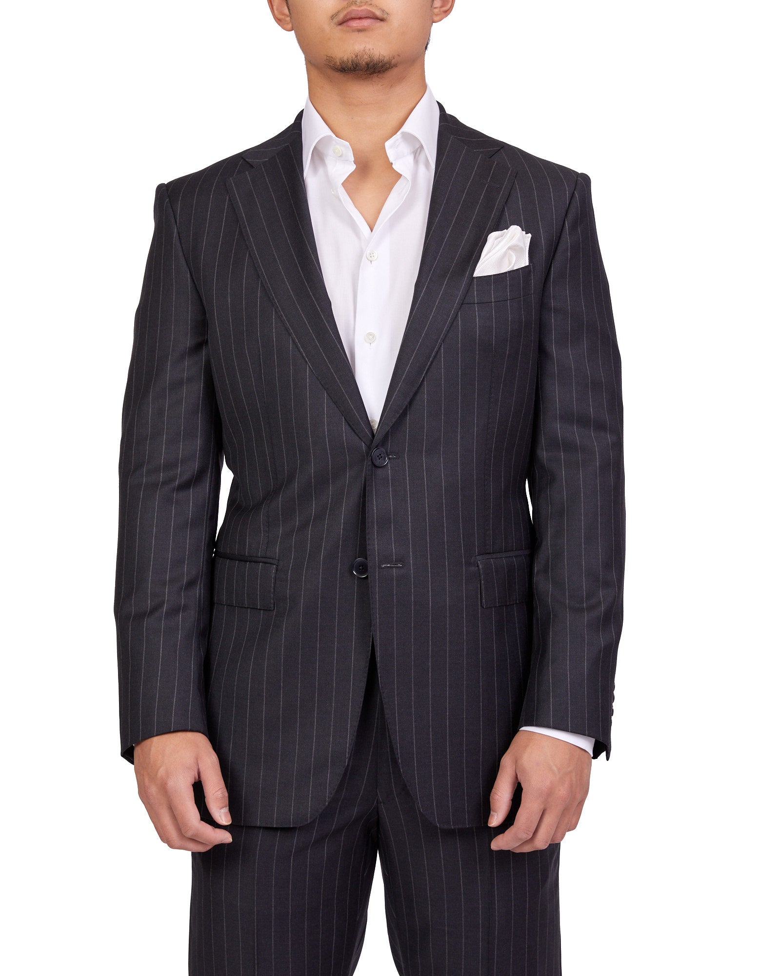 HENRY SARTORIAL Dun Full Canvas R - Stripe Suit CHARCOAL LG - Henry BucksSuits23AW220003 - CHCL - L - 54