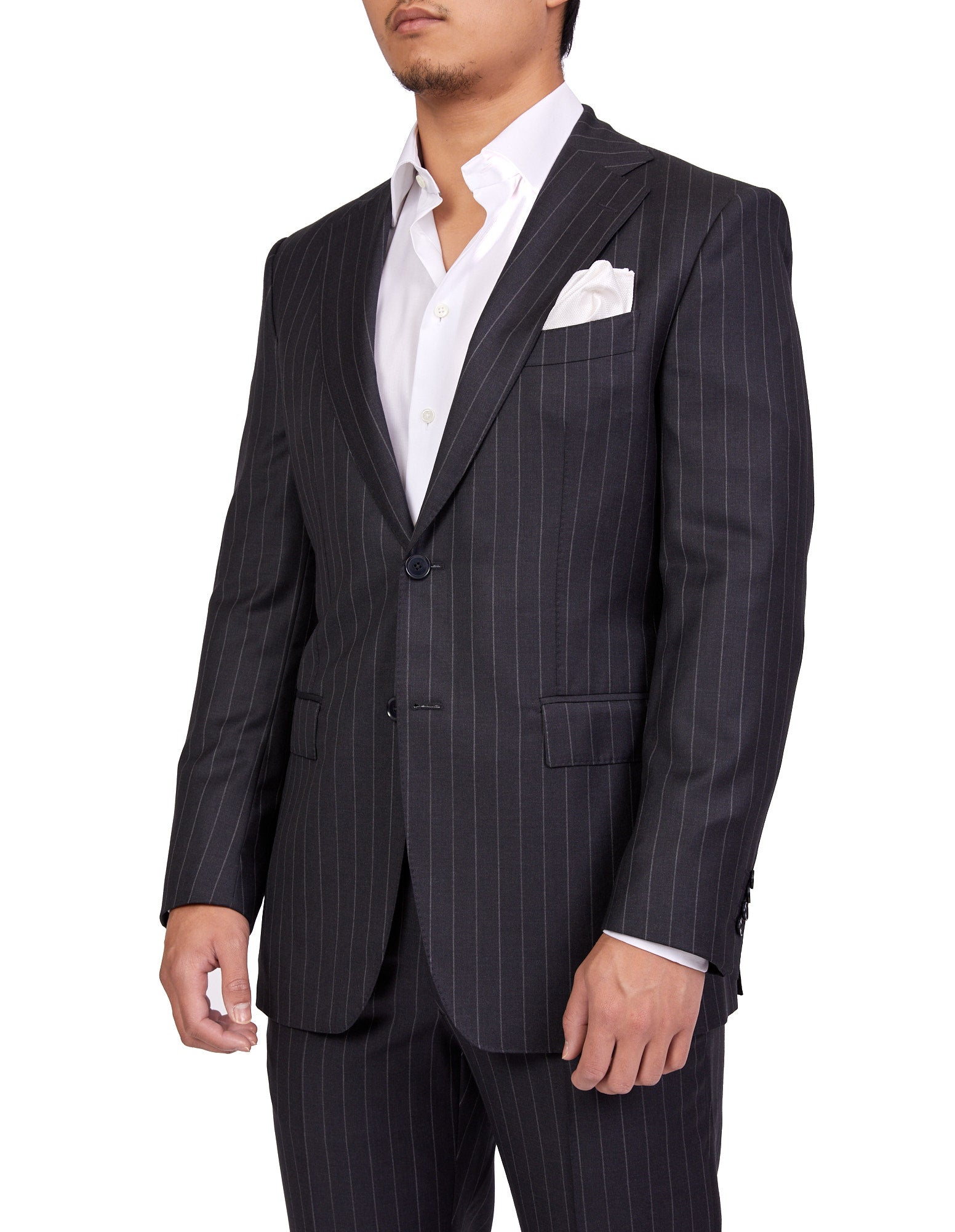 HENRY SARTORIAL Dun Full Canvas R - Stripe Suit CHARCOAL LG - Henry BucksSuits23AW220003 - CHCL - L - 54