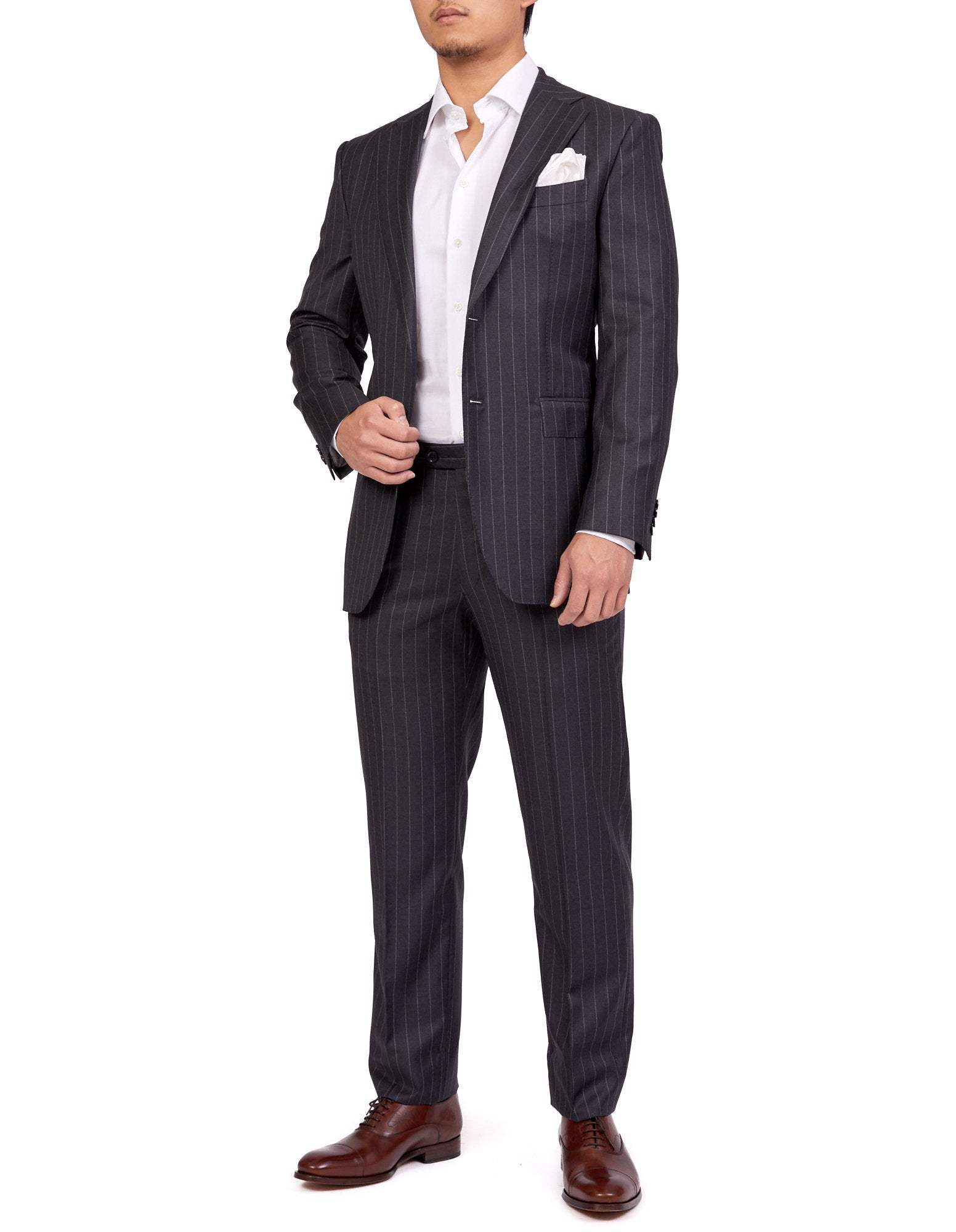 HENRY SARTORIAL Dun Full Canvas R - Stripe Suit CHARCOAL LG - Henry BucksSuits23AW220003 - CHCL - L - 54