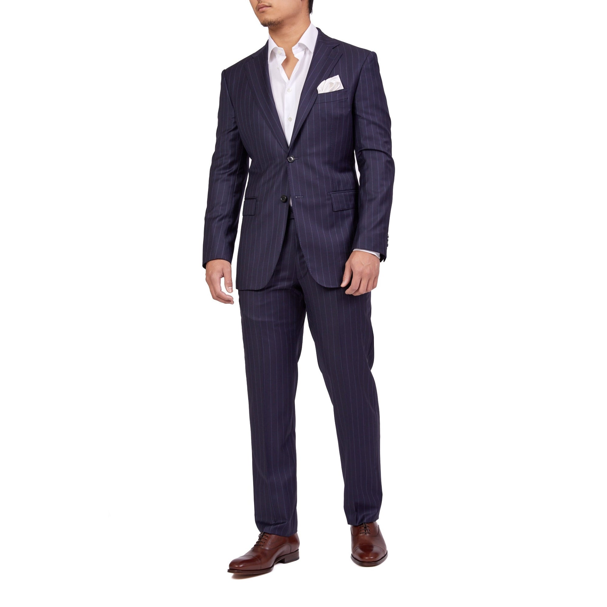 HENRY SARTORIAL Dun Full Canvas R - Stripe Suit NAVY LG - Henry BucksSuits23AW220003 - NAVY - L - 54