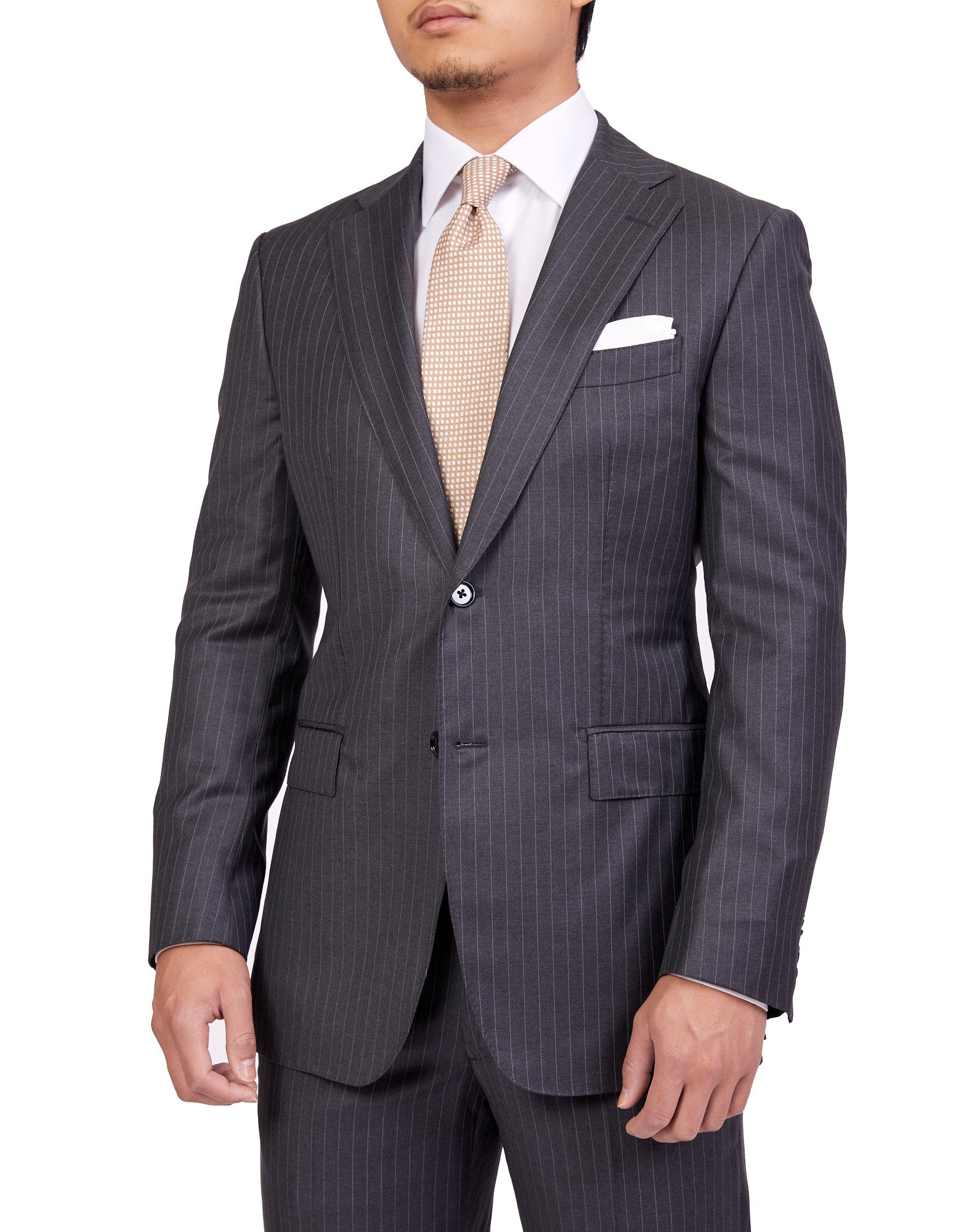 HENRY SARTORIAL Dun Full Canvas Stripe Suit CHARCOAL REG - Henry BucksSuits23AW220002 - CHCL - R - 48