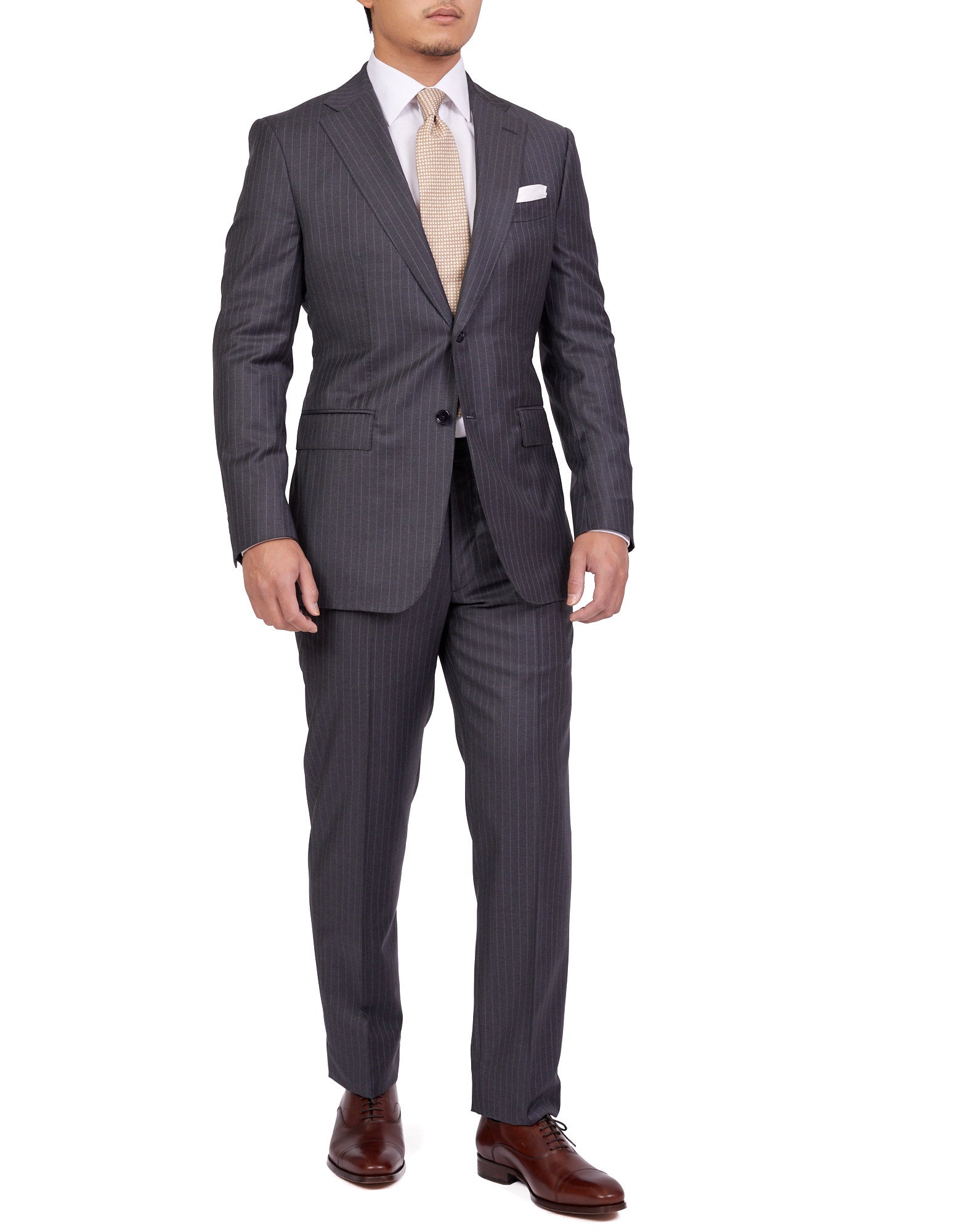 HENRY SARTORIAL Dun Full Canvas Stripe Suit CHARCOAL REG - Henry BucksSuits23AW220002 - CHCL - R - 48