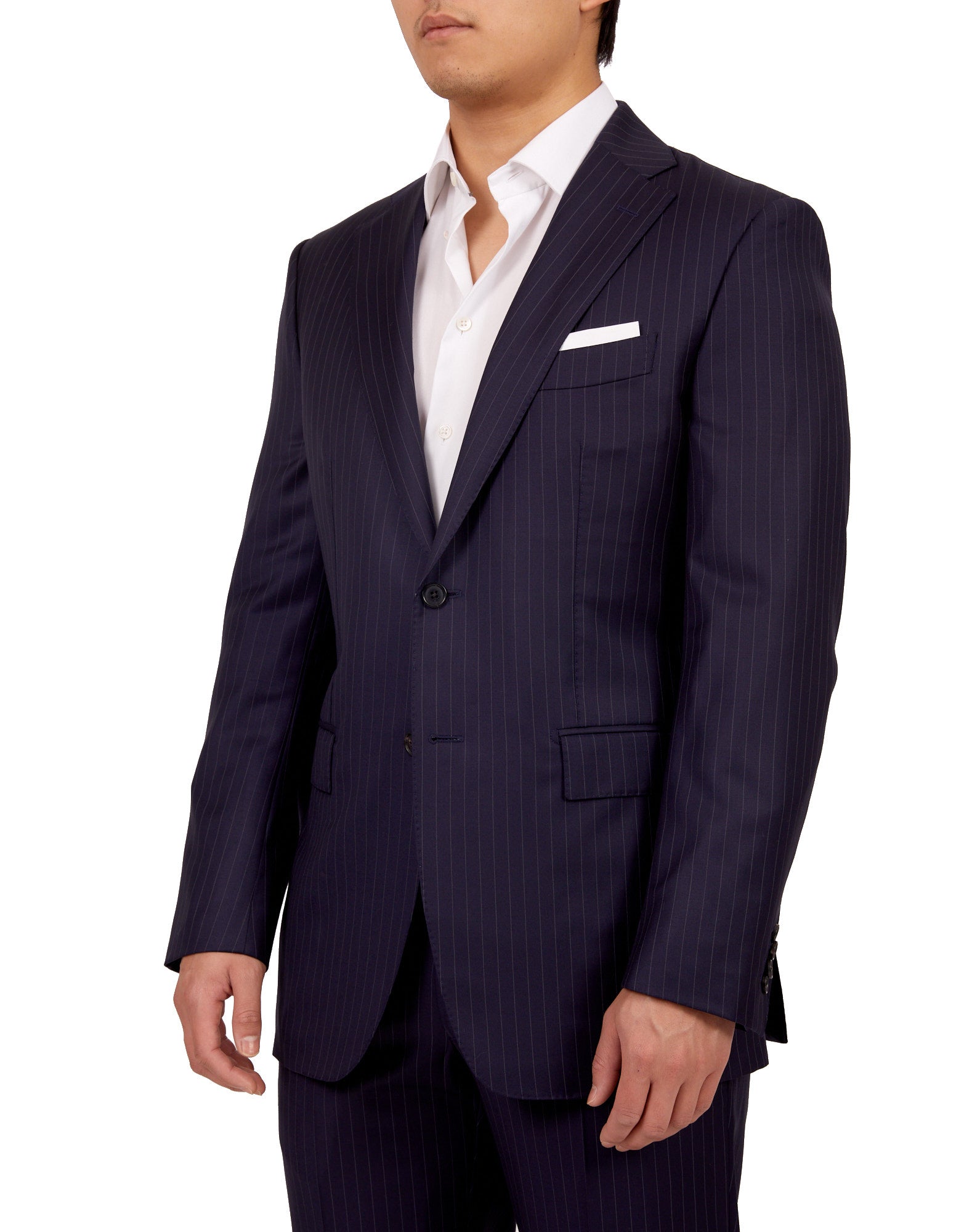 HENRY SARTORIAL Dun Full Canvas Stripe Suit NAVY REG - Henry BucksSuits23AW220002 - NAVY - R - 48