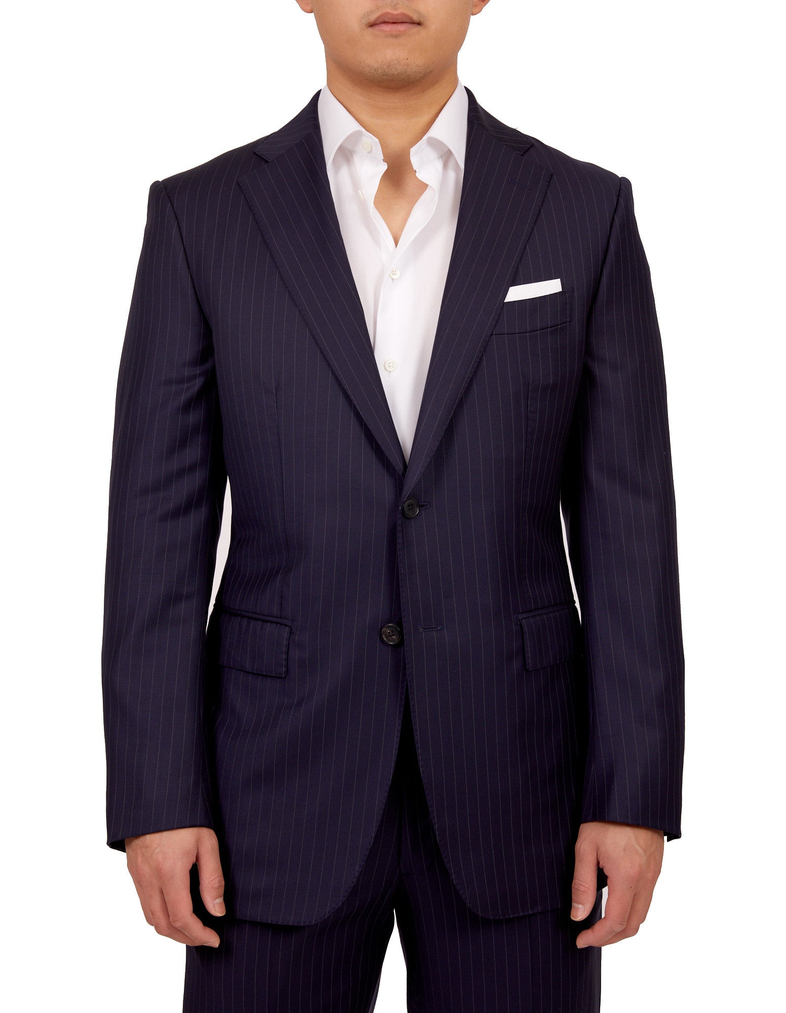 HENRY SARTORIAL Dun Full Canvas Stripe Suit NAVY REG - Henry BucksSuits23AW220002 - NAVY - R - 48