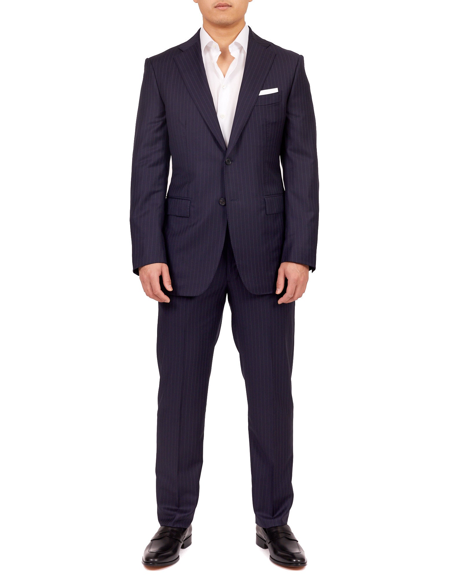 HENRY SARTORIAL Dun Full Canvas Stripe Suit NAVY REG - Henry BucksSuits23AW220002 - NAVY - R - 48