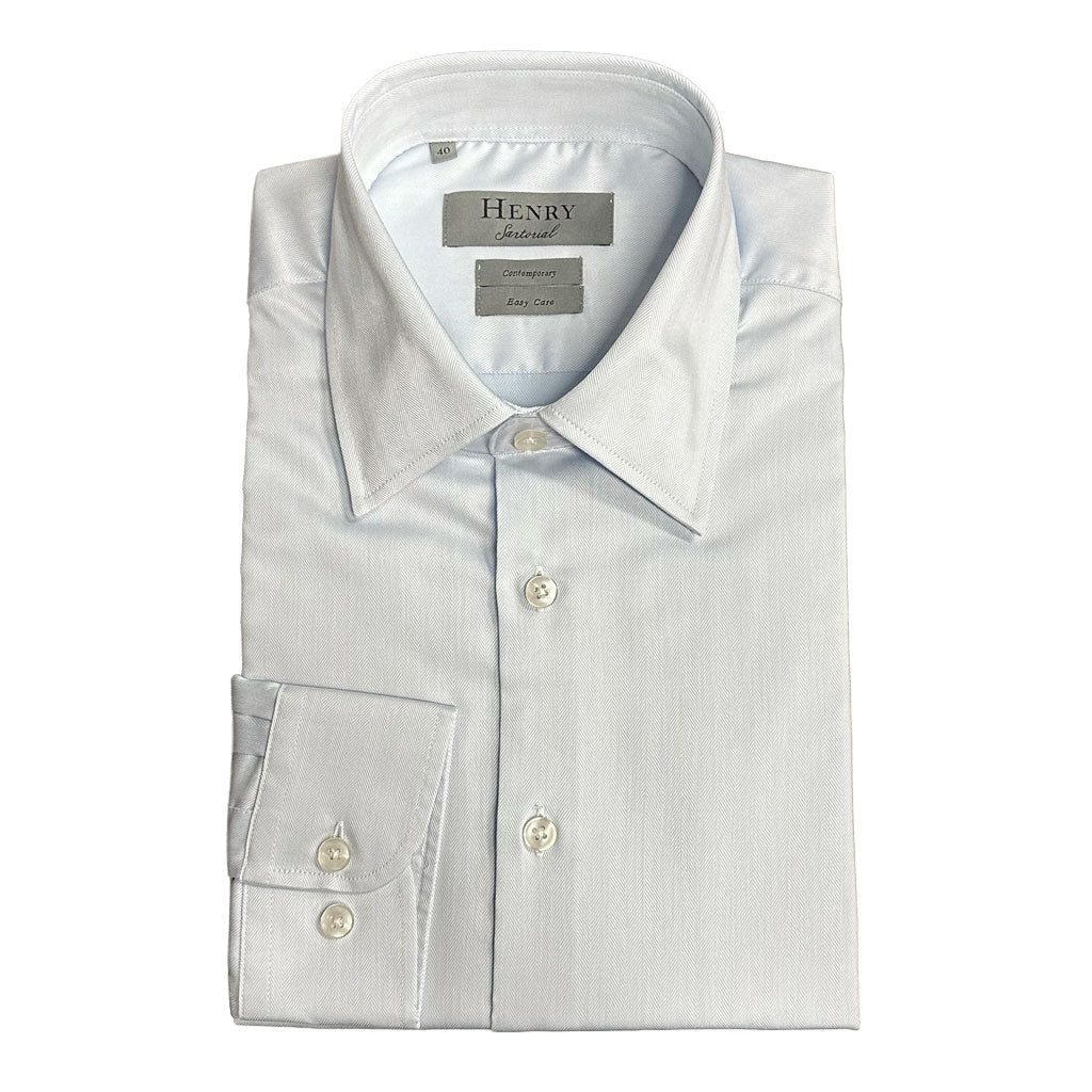 HENRY SARTORIAL Easy Care Contemporary Cotton Shirt SKY - Henry Bucks