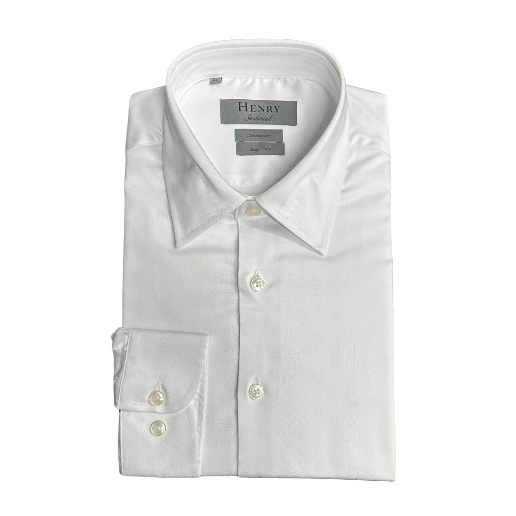 HENRY SARTORIAL Easy Care Contemporary Cotton Shirt WHITE - Henry Bucks