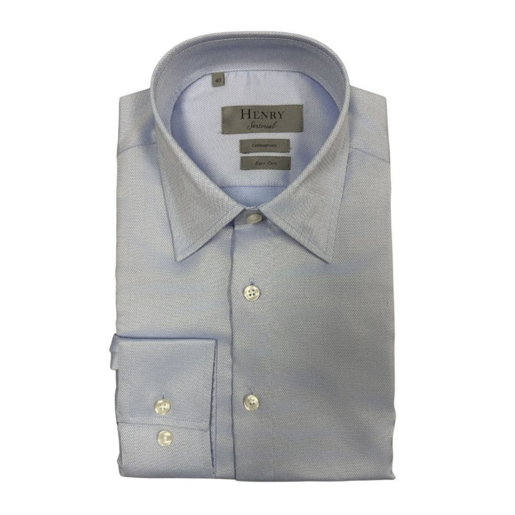HENRY SARTORIAL Easy Care Cotton Shirt BLUE - Henry Bucks