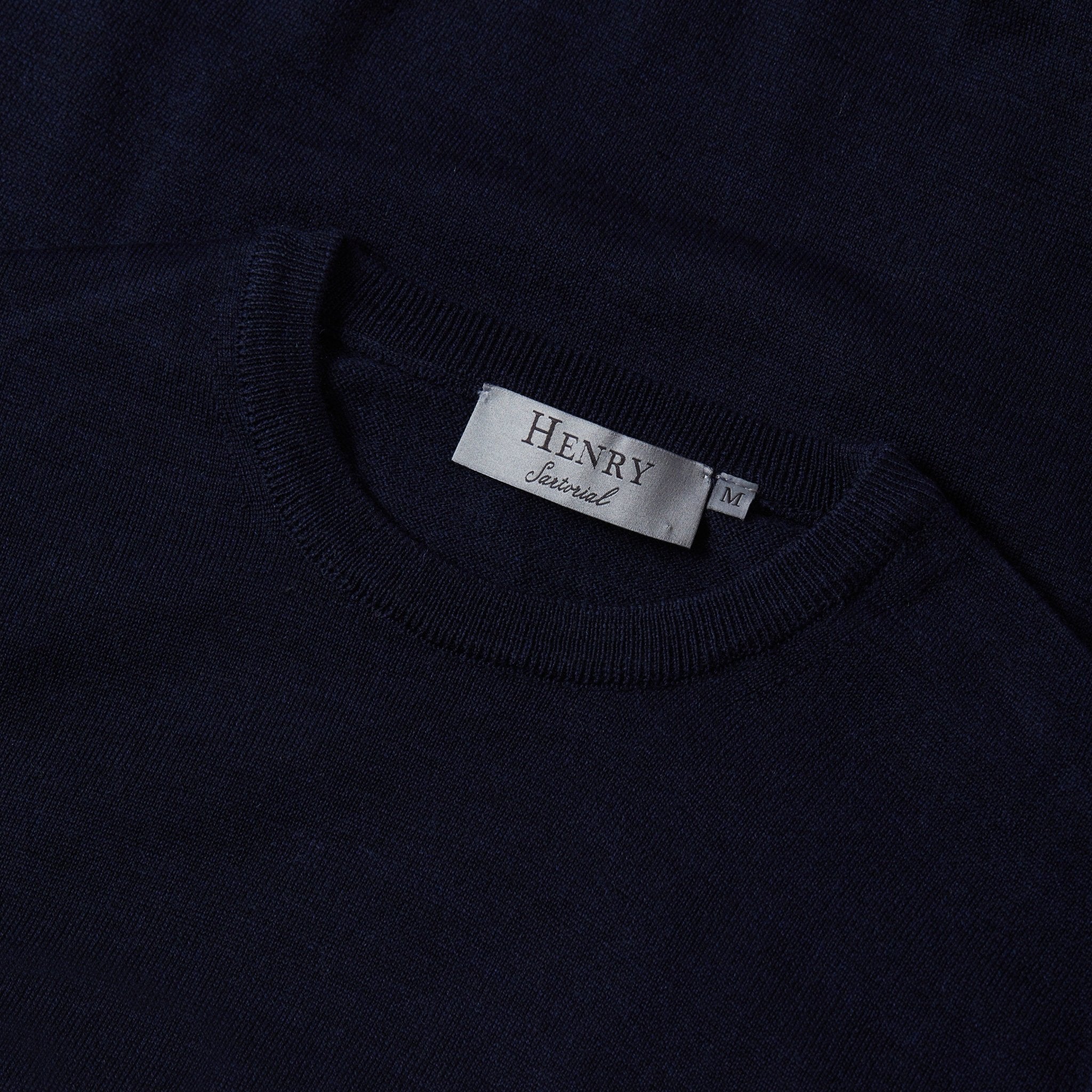 HENRY SARTORIAL Extra - fine Merino Crew Neck Knit NAVY - Henry BucksKnitwear46AW230010 - NAVY - SM