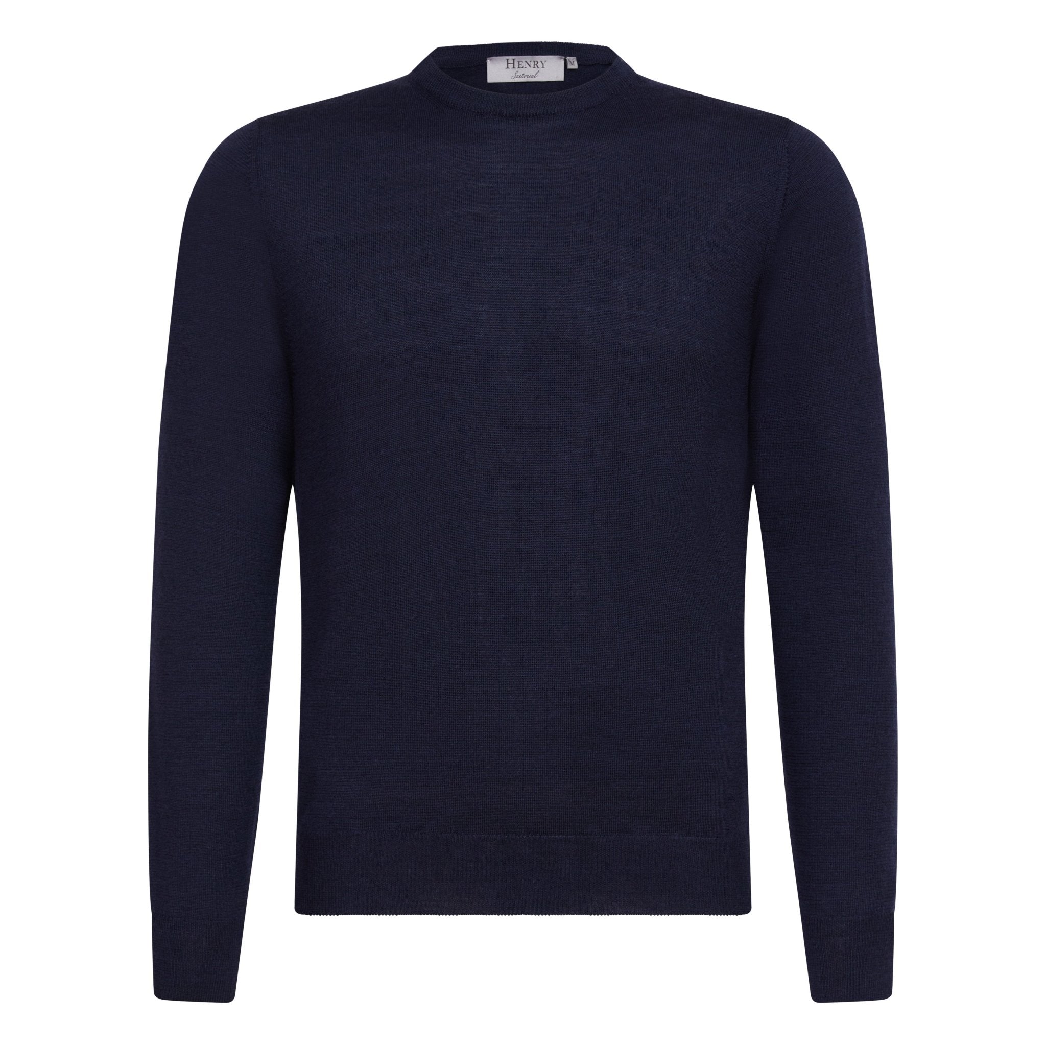 HENRY SARTORIAL Extra - fine Merino Crew Neck Knit NAVY - Henry BucksKnitwear46AW230010 - NAVY - SM