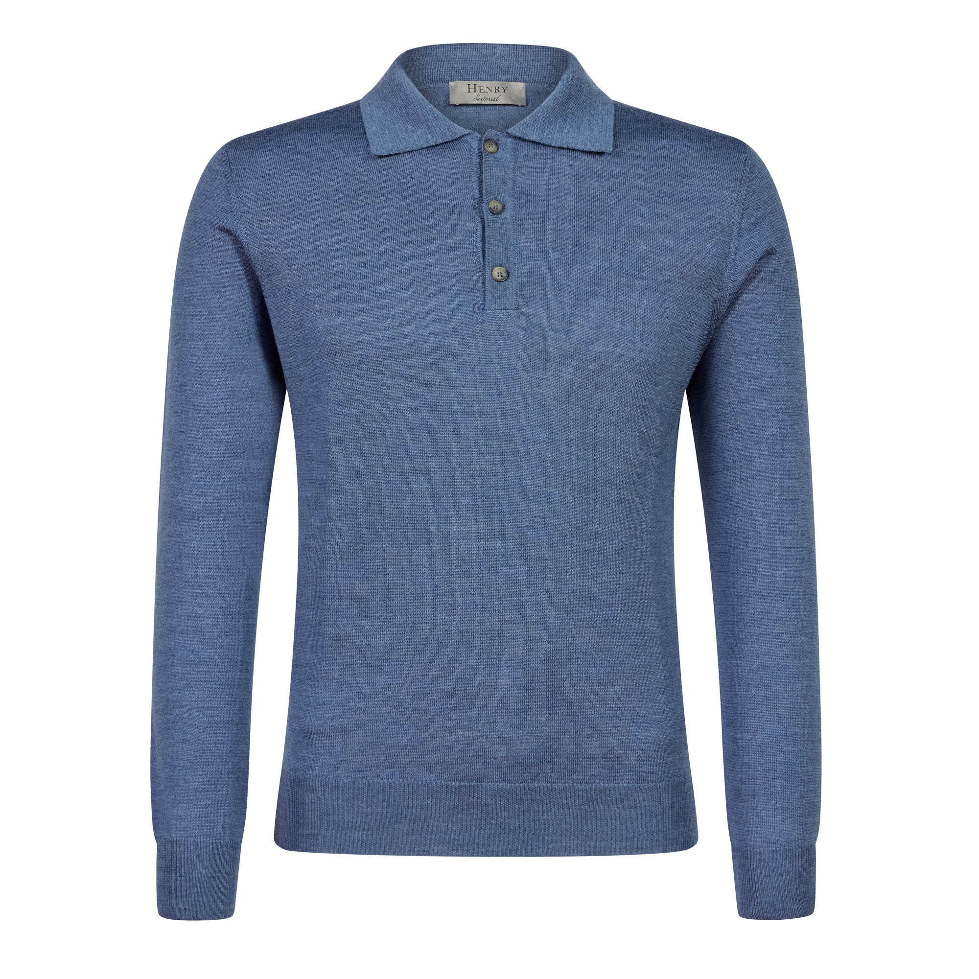 HENRY SARTORIAL Extra Fine Merino Long Sleeve Polo BLUE STONE - Henry BucksKnitwear46AW230012 - BLUSTONE - SM