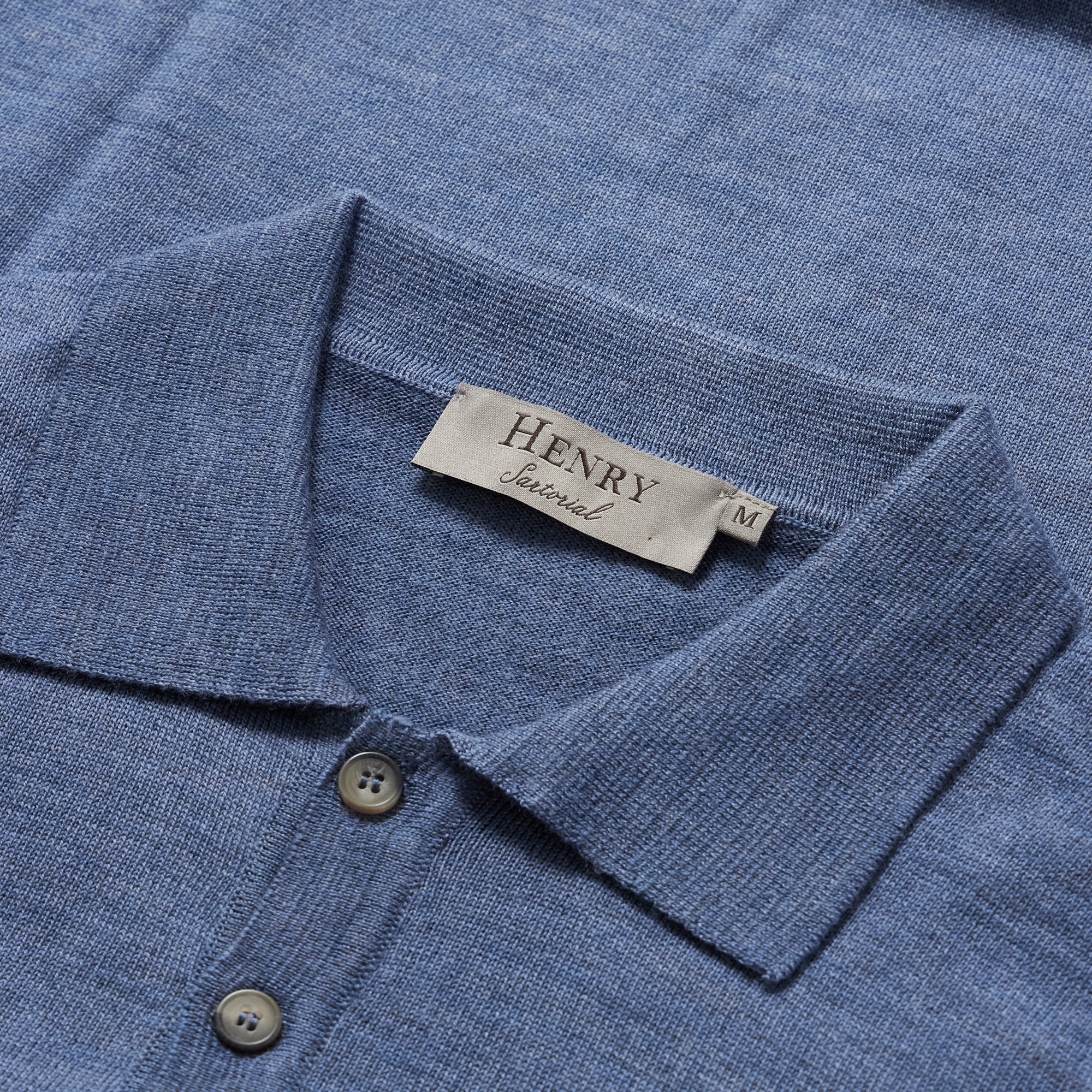 HENRY SARTORIAL Extra Fine Merino Long Sleeve Polo BLUE STONE - Henry BucksKnitwear46AW230012 - BLUSTONE - SM