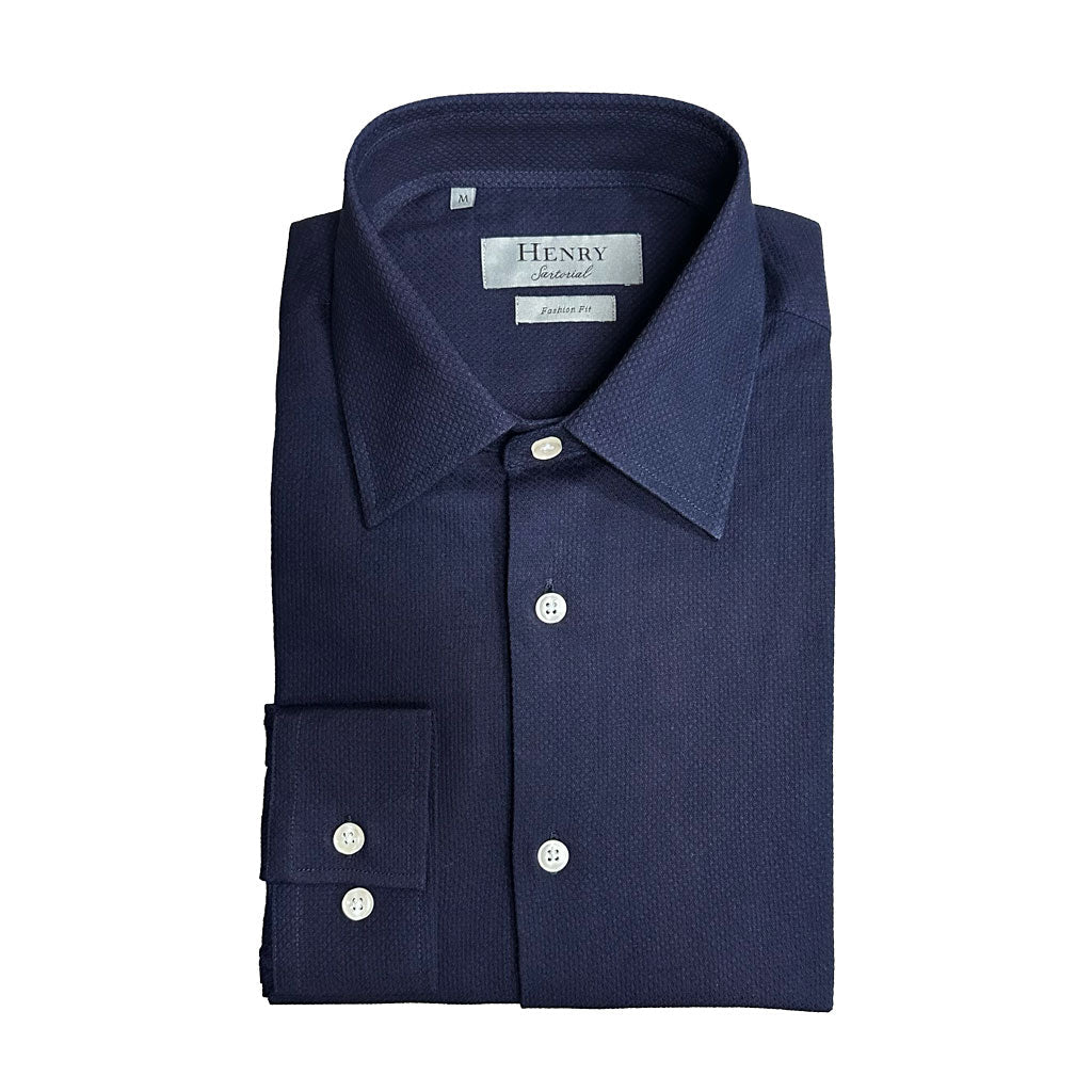 HENRY SARTORIAL Fashion Jaquard Cotton Shirt DARK NAVY - Henry Bucks