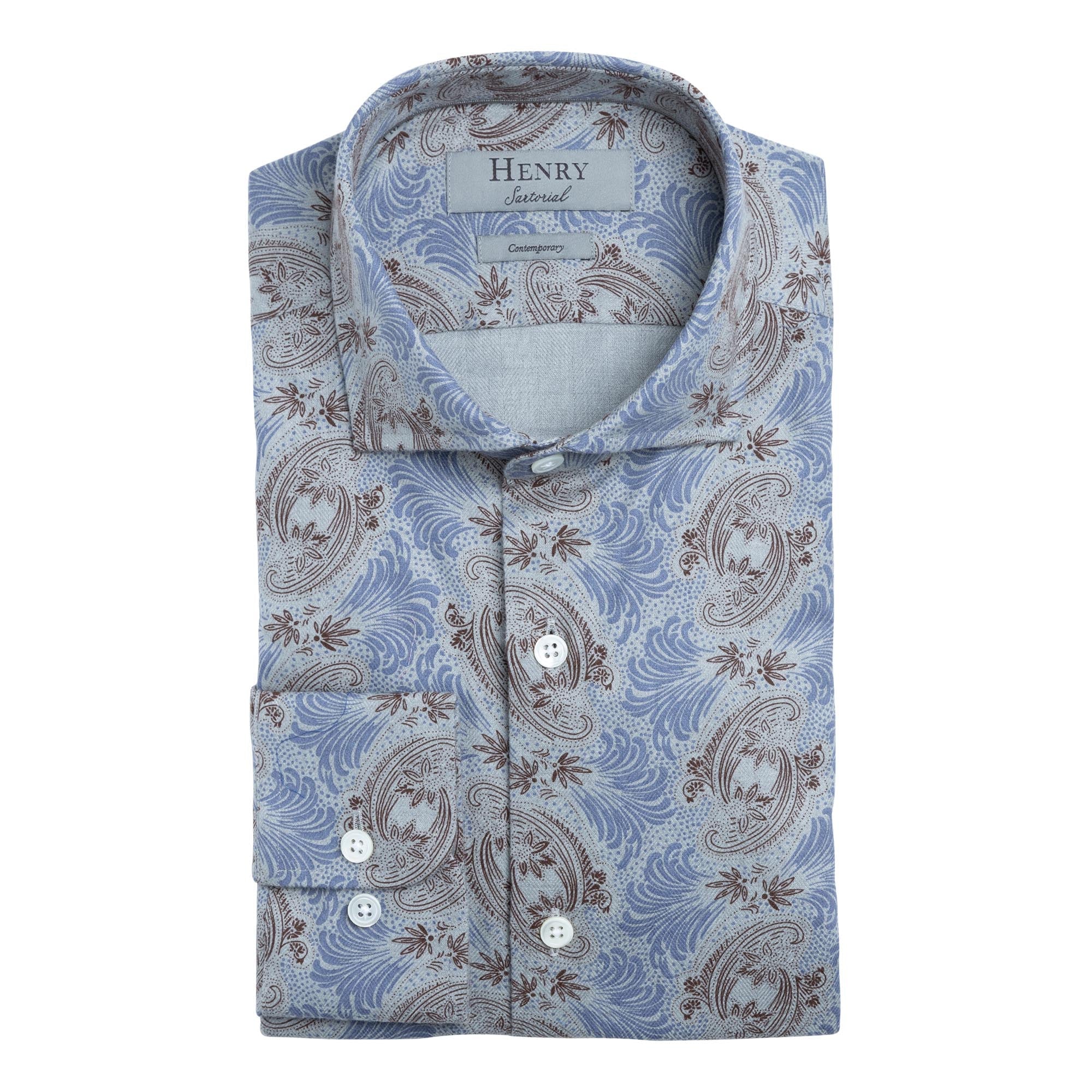 HENRY SARTORIAL Floral Shirt GREY/BROWN - Henry BucksShirts38AW21115 - GREYBRWN - SM