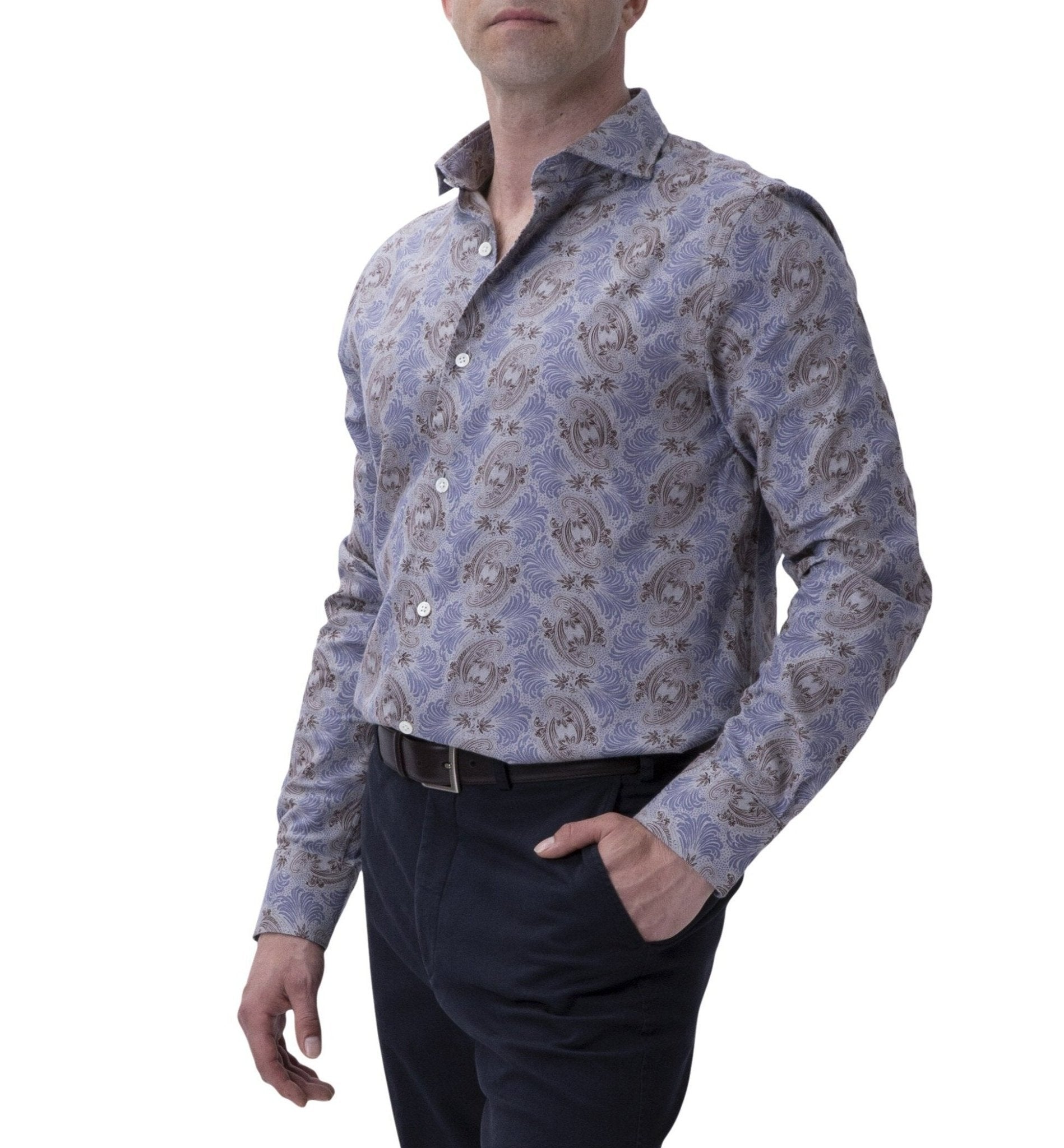 HENRY SARTORIAL Floral Shirt GREY/BROWN - Henry BucksShirts38AW21115 - GREYBRWN - SM