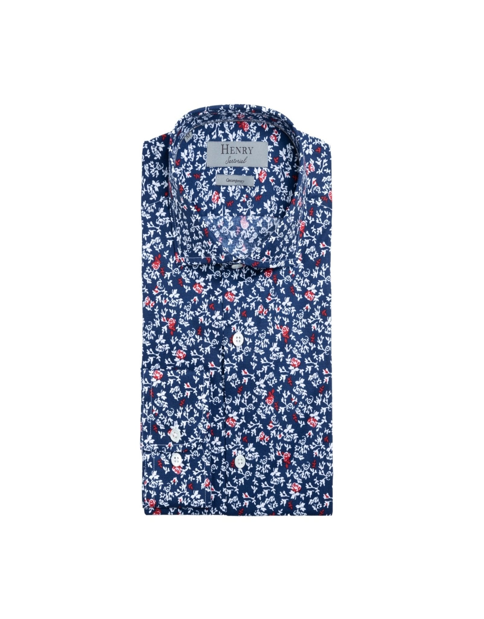 Henry Sartorial Floral Shirt Navy Red - Henry BucksShirts38AW21120 - NVYRED - SM