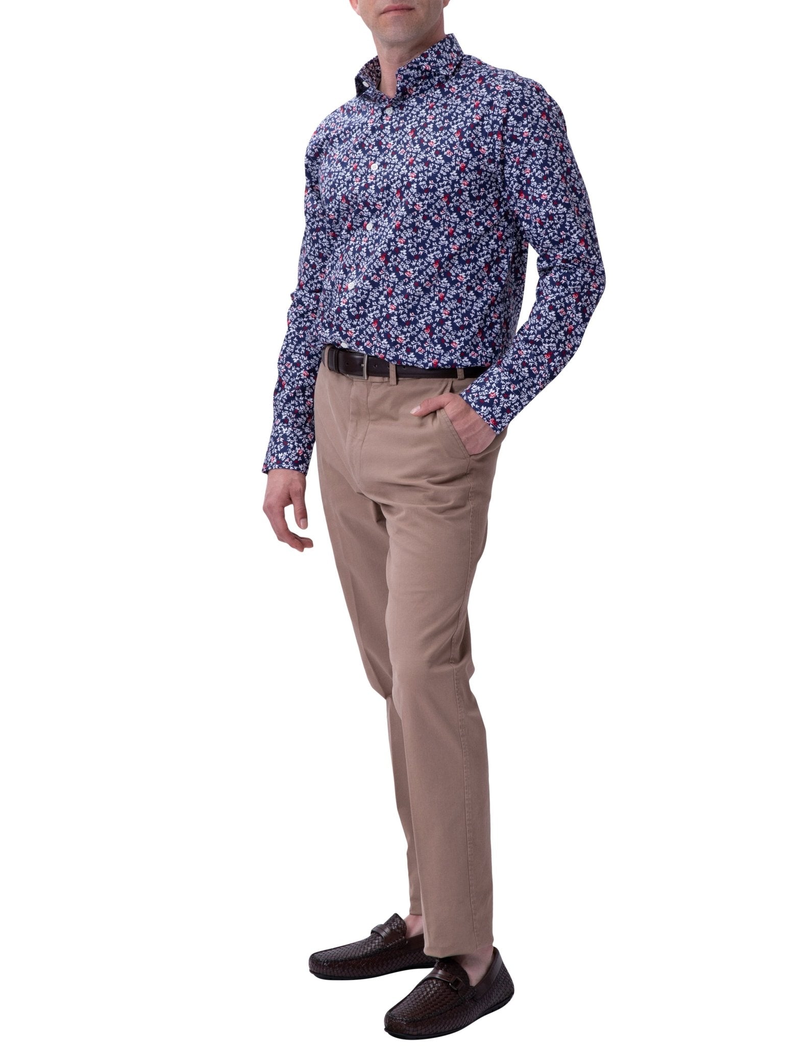 Henry Sartorial Floral Shirt Navy Red - Henry BucksShirts38AW21120 - NVYRED - SM