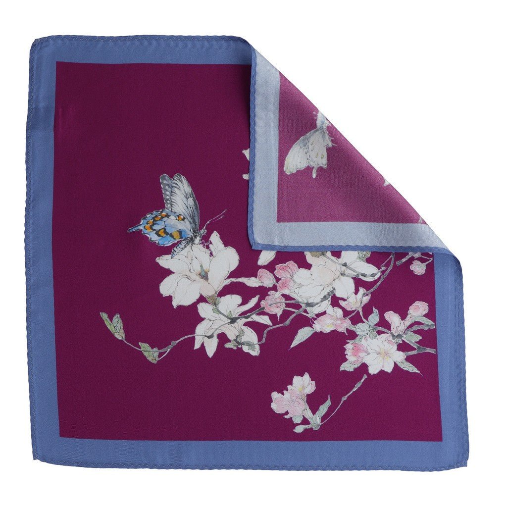 HENRY SARTORIAL Floral Silk Pocket Square BLUE/PURPLE - Henry Bucks