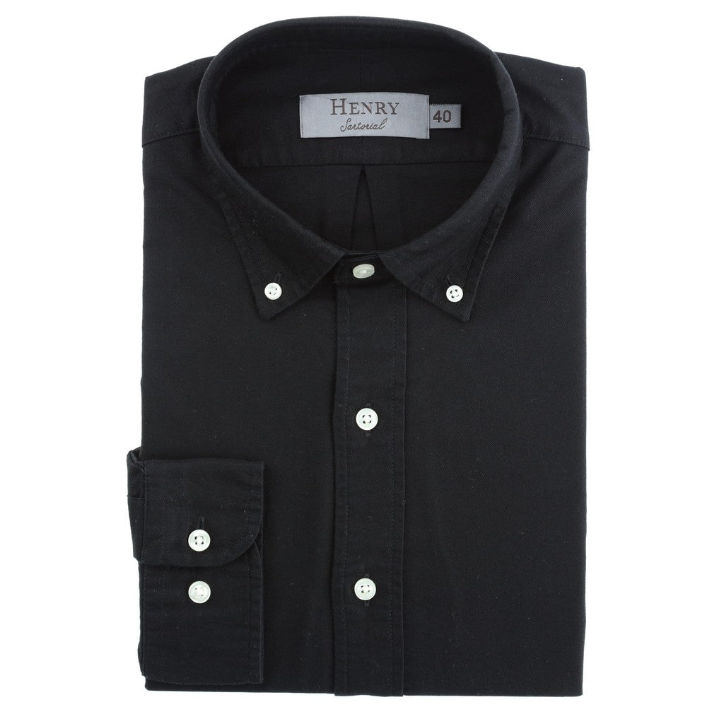 HENRY SARTORIAL Garment Washed Single Cuff Shirt BLACK - Henry Bucks