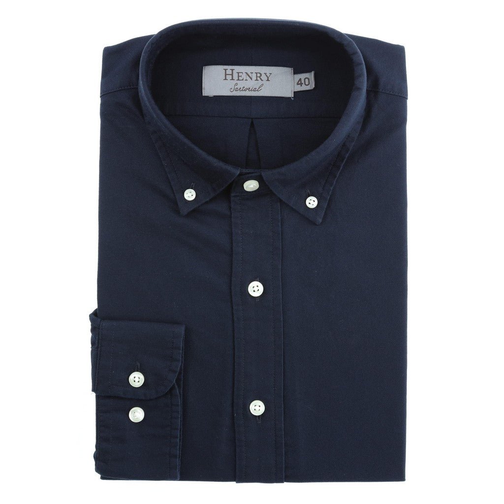 HENRY SARTORIAL Garment Washed Single Cuff Shirt NAVY - Henry Bucks