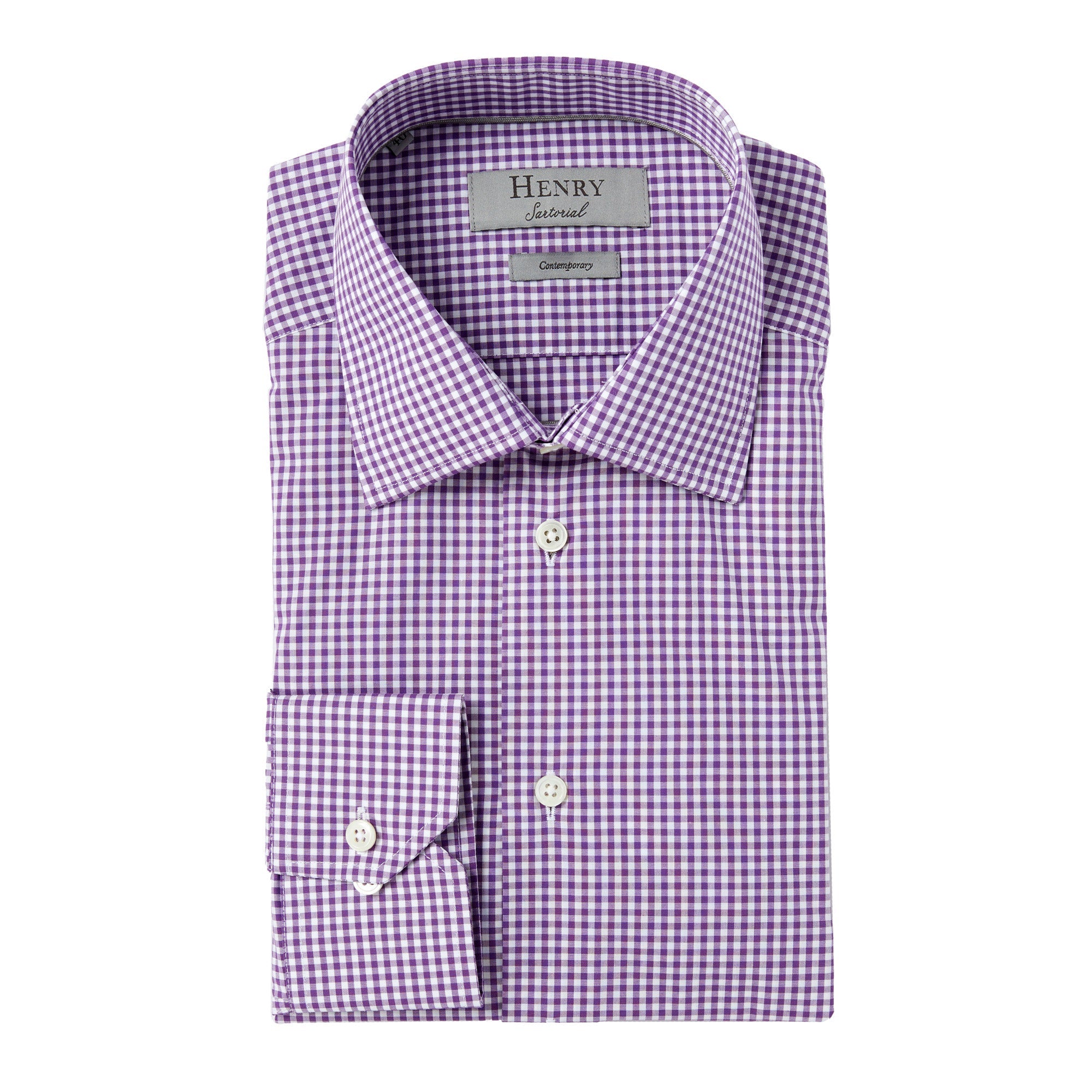 HENRY SARTORIAL Gingham Shirt BRIGHT PURPLE - Henry BucksShirts01SS23011 - BRGHTPPL - 38