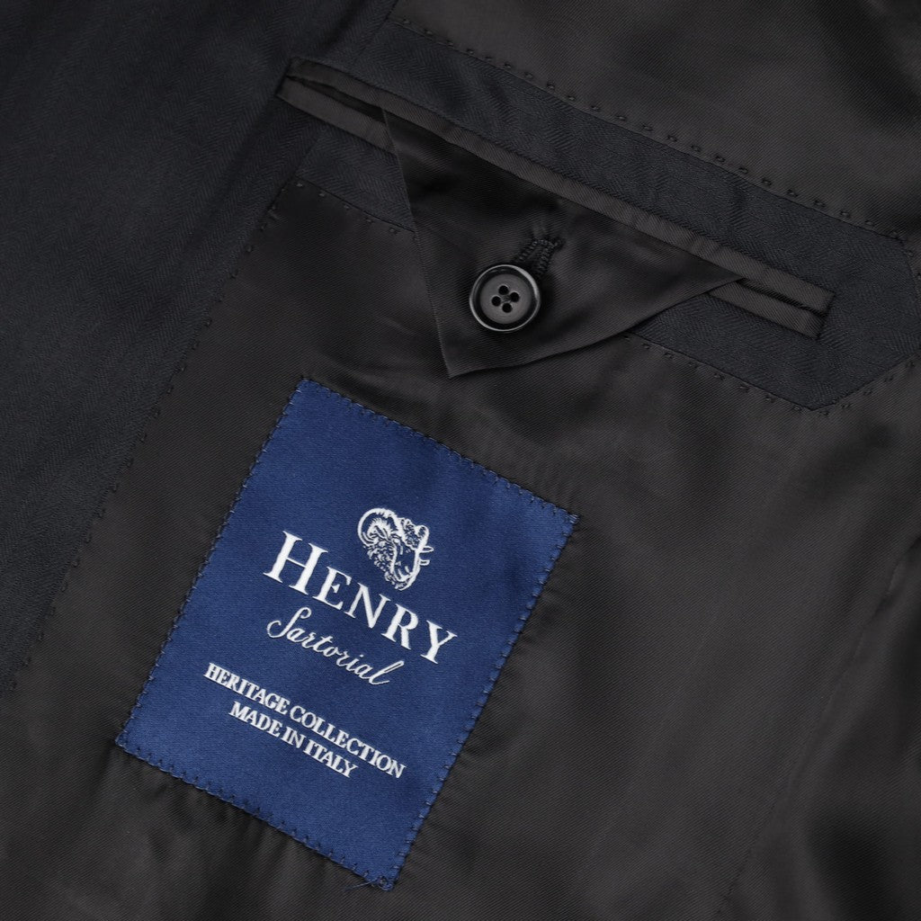HENRY SARTORIAL HERITAGE Herringbone Wool Business Suit NAVY REG - Henry Bucks