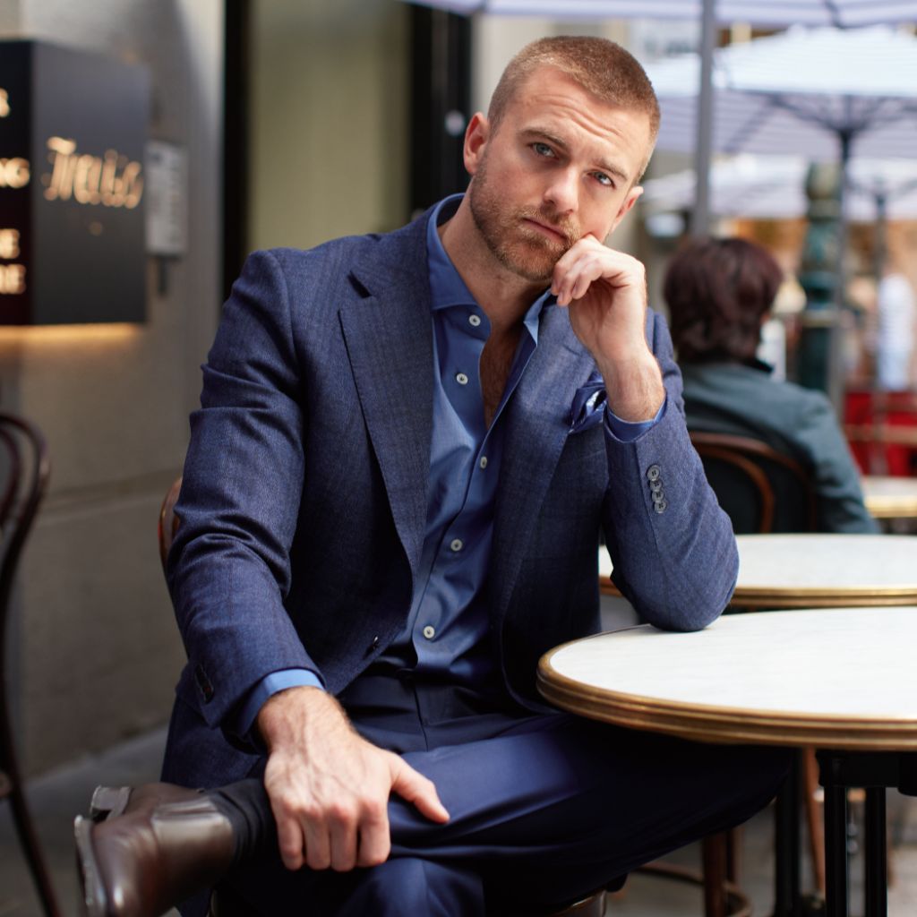 HENRY SARTORIAL HERITAGE Trofeo Wool Cashmere Single Breasted Blazer BLUE - Henry Bucks