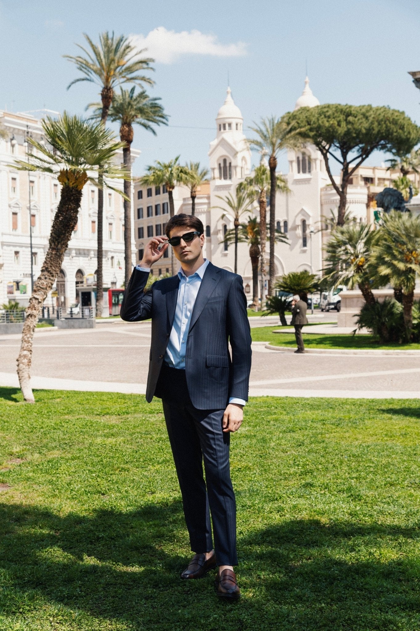 HENRY SARTORIAL HERITAGE Zegna 15Milmil™ Self Stripe Suit NAVY REG - Henry BucksSuits23AW230013 - NAVY - R - 48