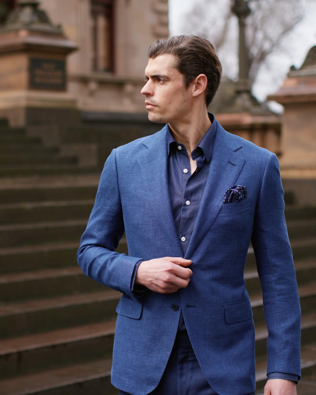 HENRY SARTORIAL HERITAGE Zegna Cross-ply Blazer MID BLUE - Henry Bucks