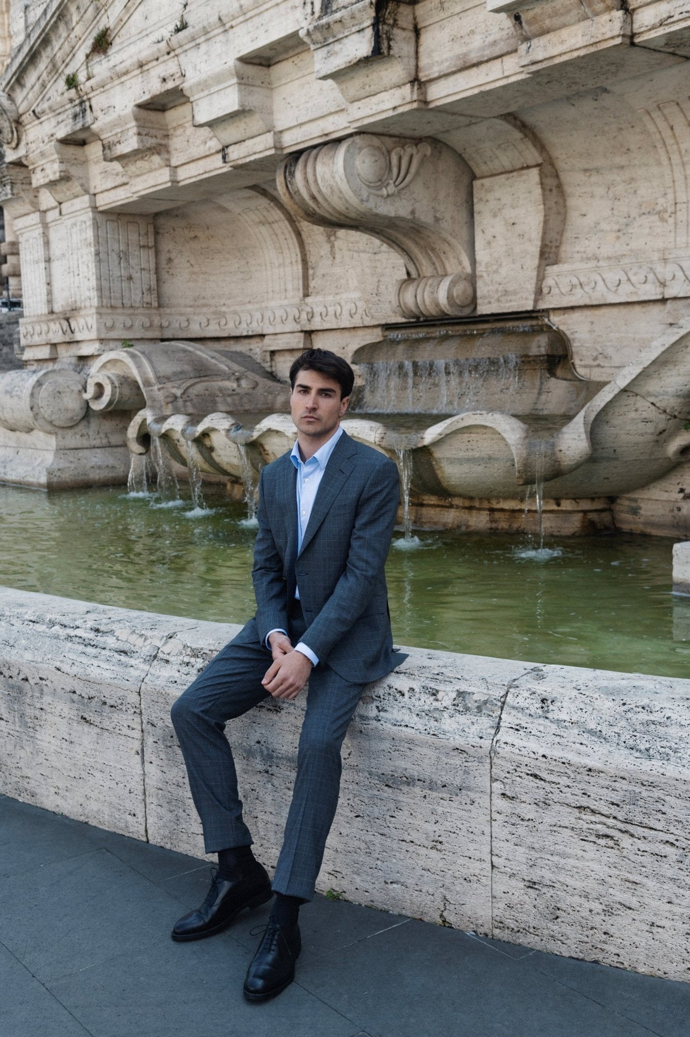 HENRY SARTORIAL HERITAGE Zegna Loop™ Full Canvas Check Suit GREY BLUE REG - Henry BucksSuits23AW230002 - GRBL - R - 48