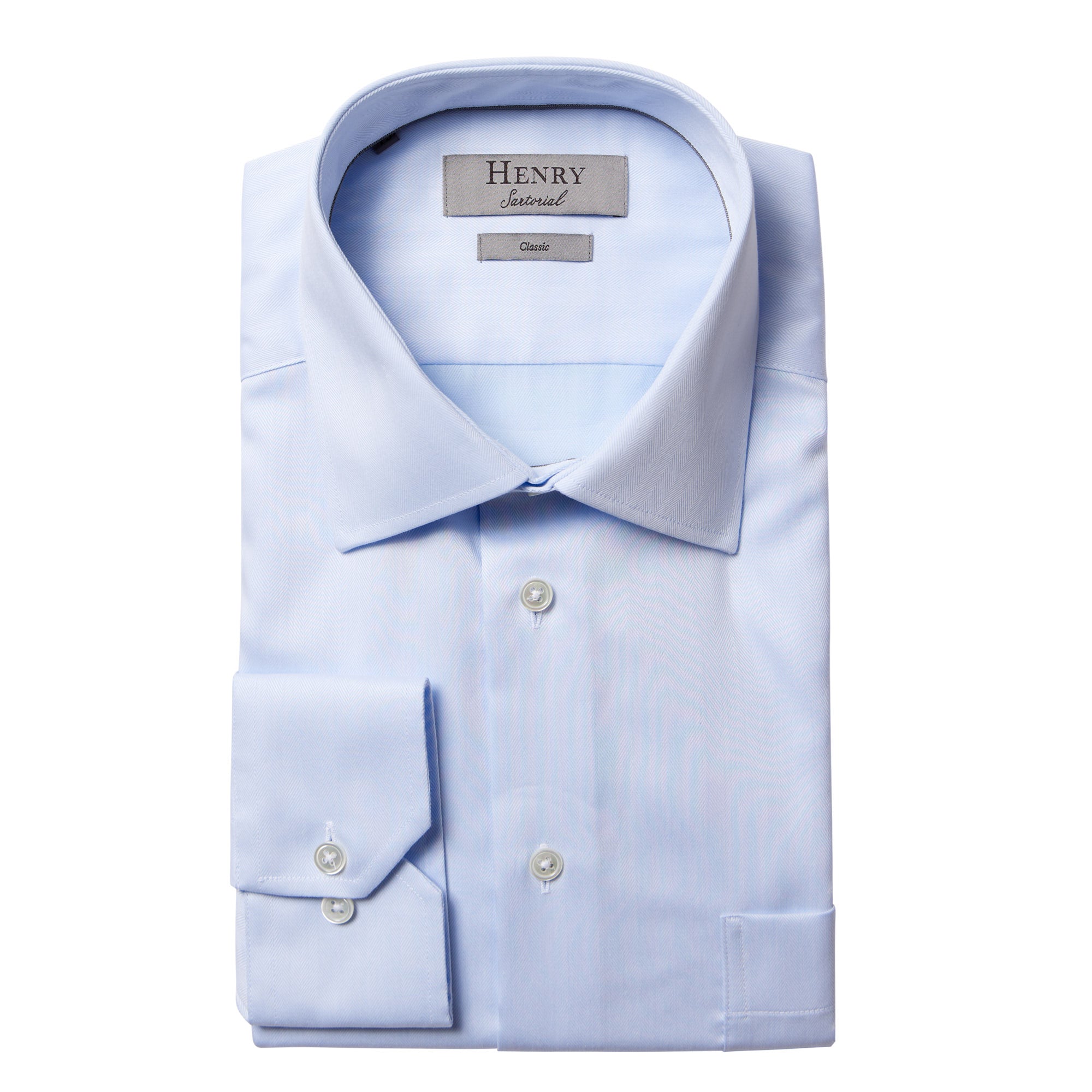 HENRY SARTORIAL Herringbone Business Shirt Single Cuff Classic Fit LIGHT BLUE - Henry BucksShirts61AW240020 - LTBL - SC - CLAS - 43